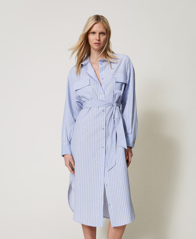 Striped midi dress with belt Mixed Stripes Woman 251TF2041_12505_01