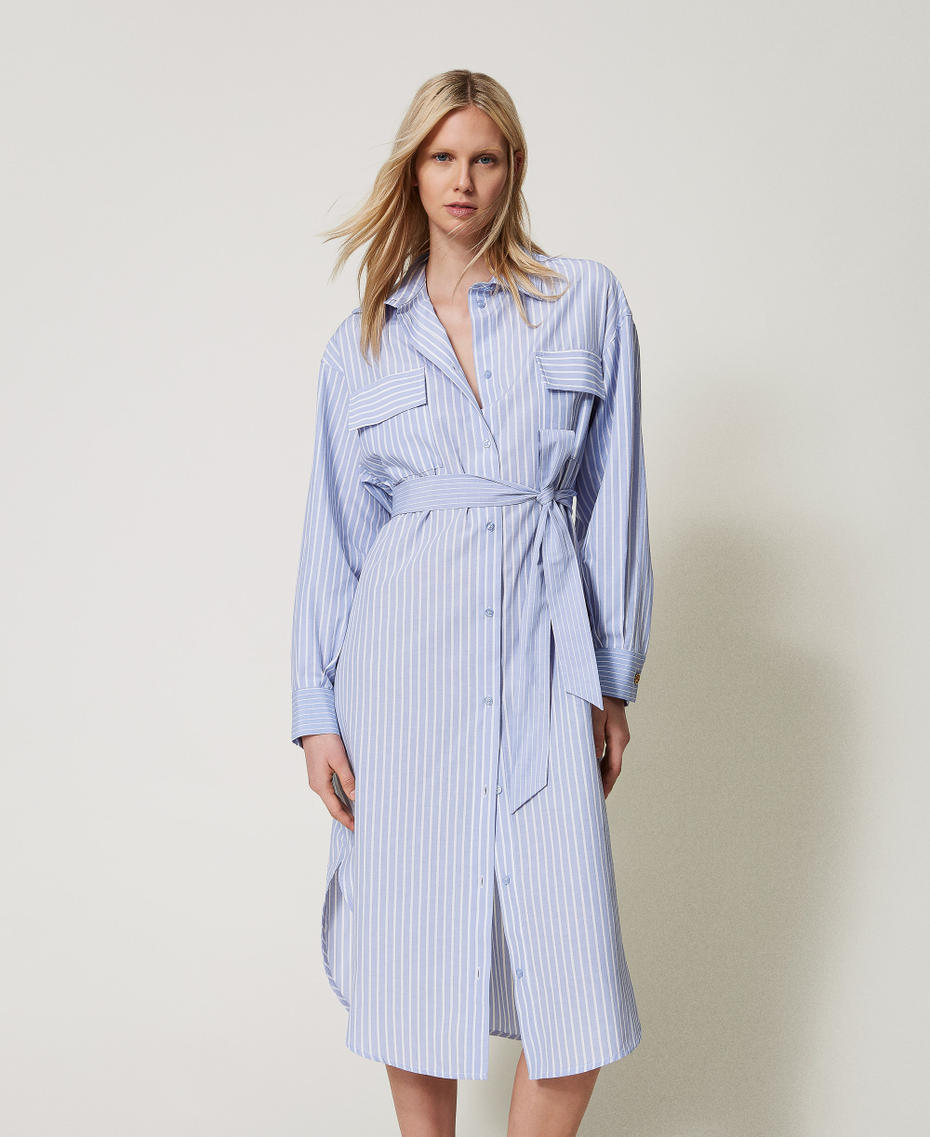 Striped midi dress with belt Mixed Stripes Woman 251TF2041_12505_01