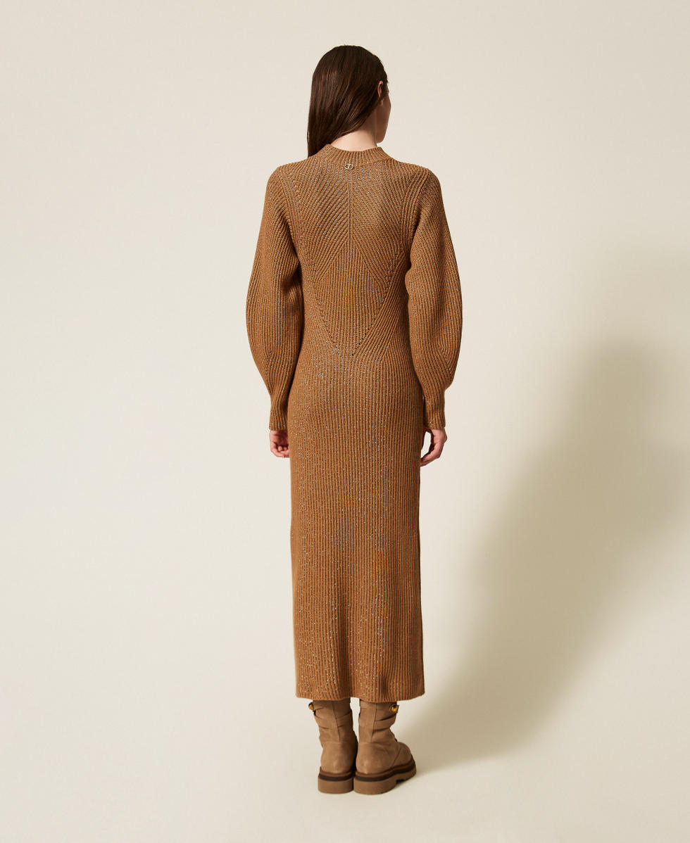 Long wool and lurex blend knit dress Woman, Brown | TWINSET Milano