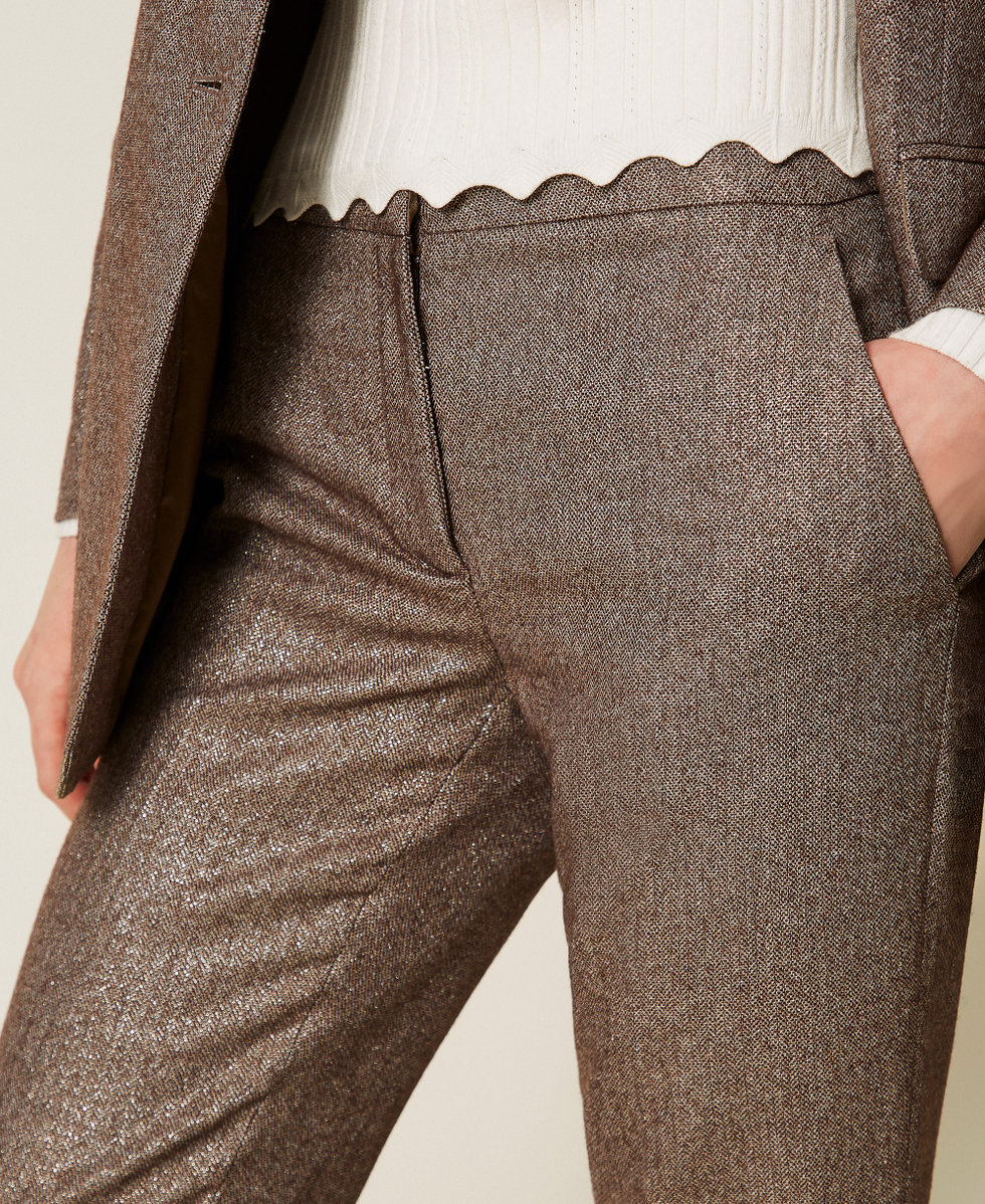 Wool blend flared trousers with lurex Brown Gold Lurex Herringbone Woman 252TT2161_12864_04