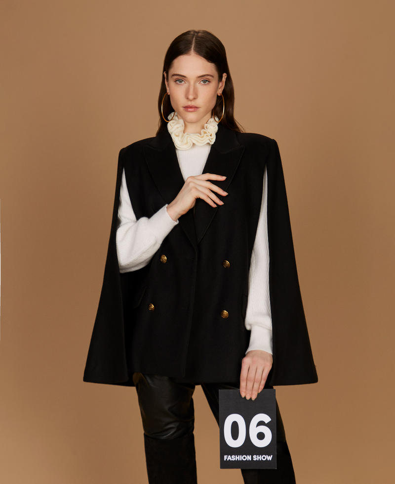 Wool cloth blend caped pea coat Black Woman 252TS2130_00006_PS