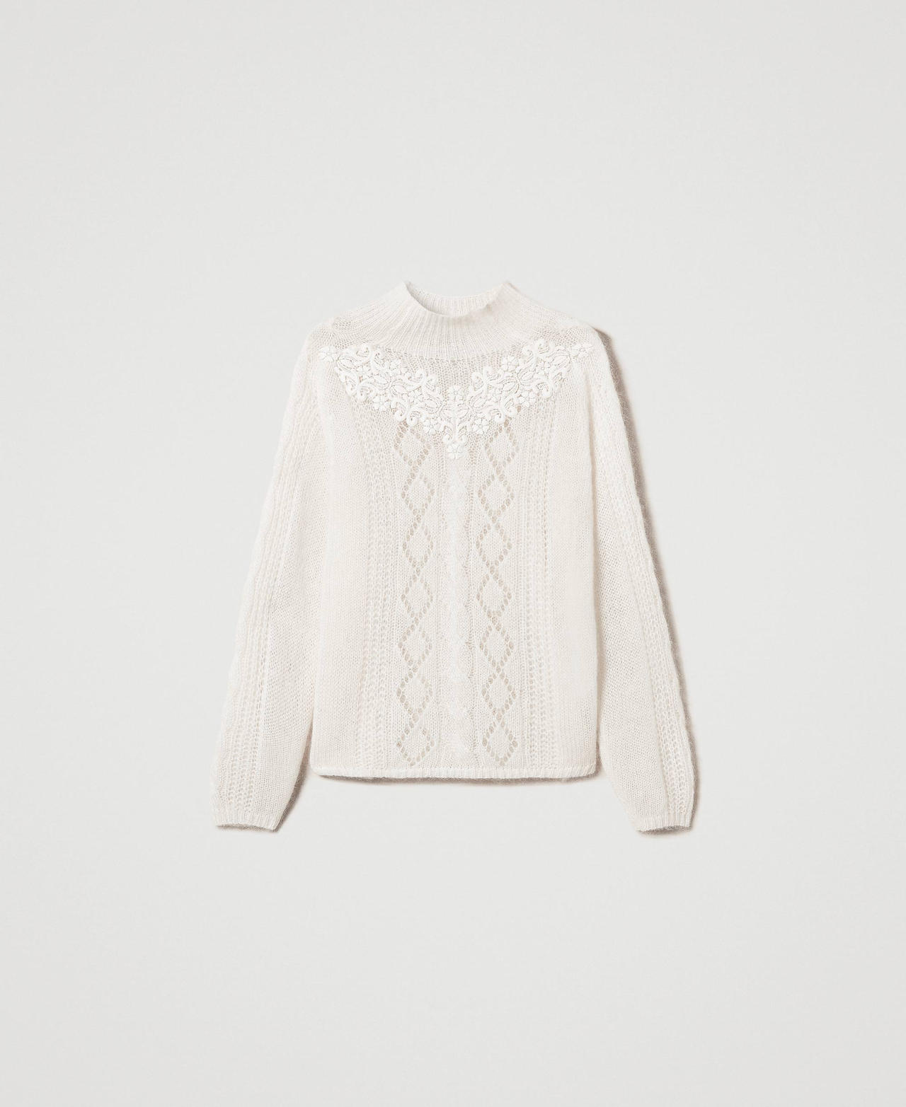 Scee by twin set Maglia lupetto in lana e mohair con pizzo