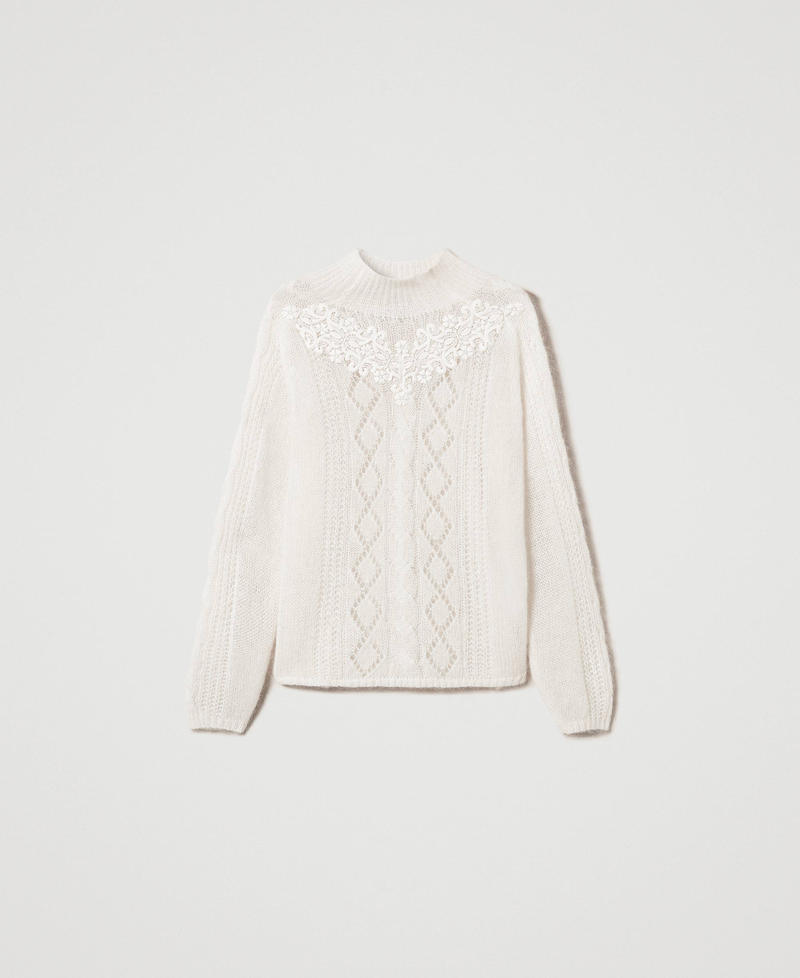 Wool and mohair turtleneck jumper with lace