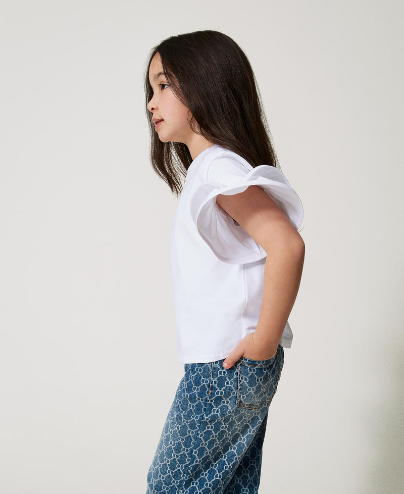 T-shirt with flounces and Oval T "Ice" White Girl 251GJ2440_00808_02