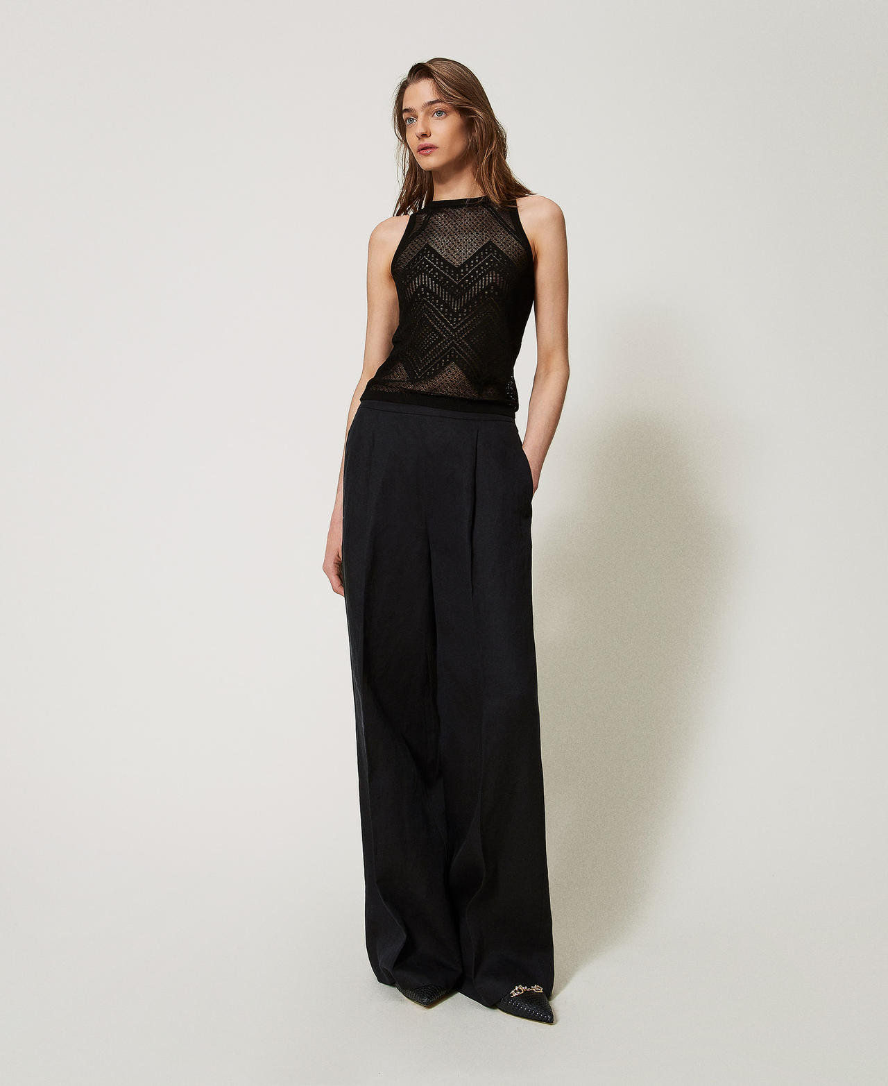 High Neck Jacquard Top Notte main image 1