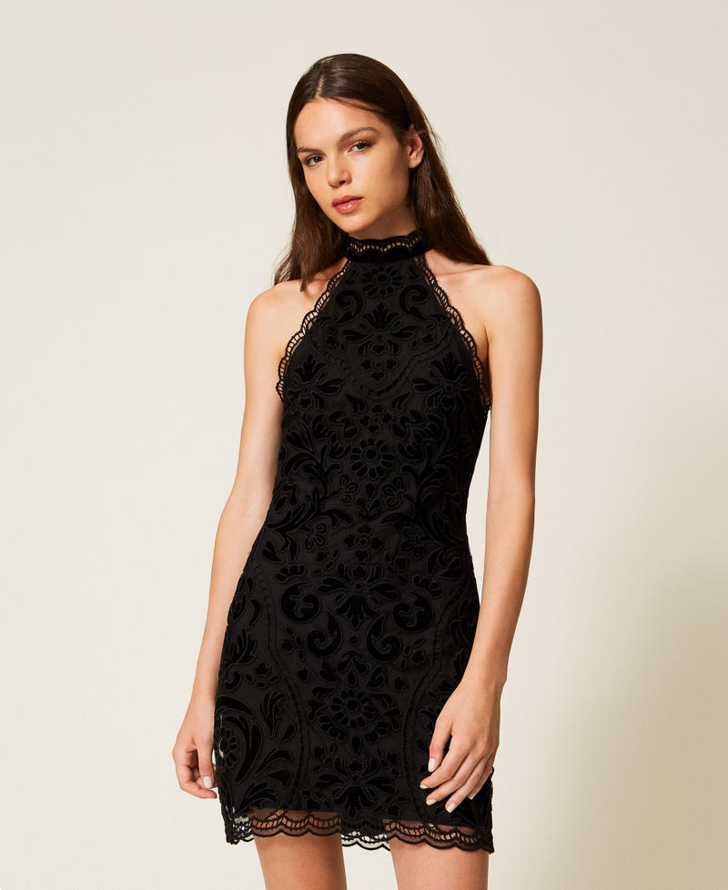 Vestido corto de tul con bordados Bordado Barroco / Negro Mujer 252TT2091_12894_02