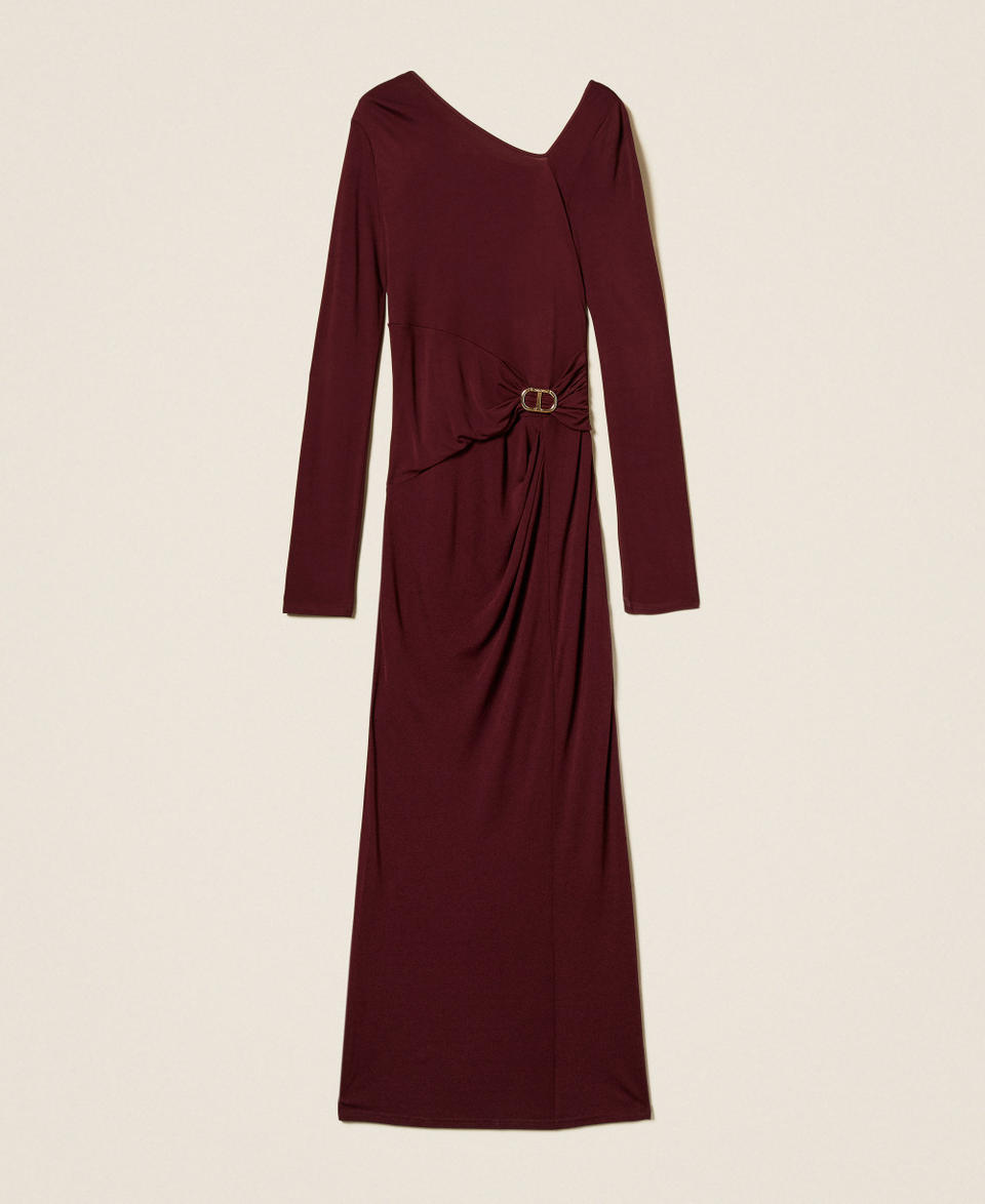 Midi dress with draping and Oval T “Wine tasting” Purple Woman 252TP2023_05609_S0