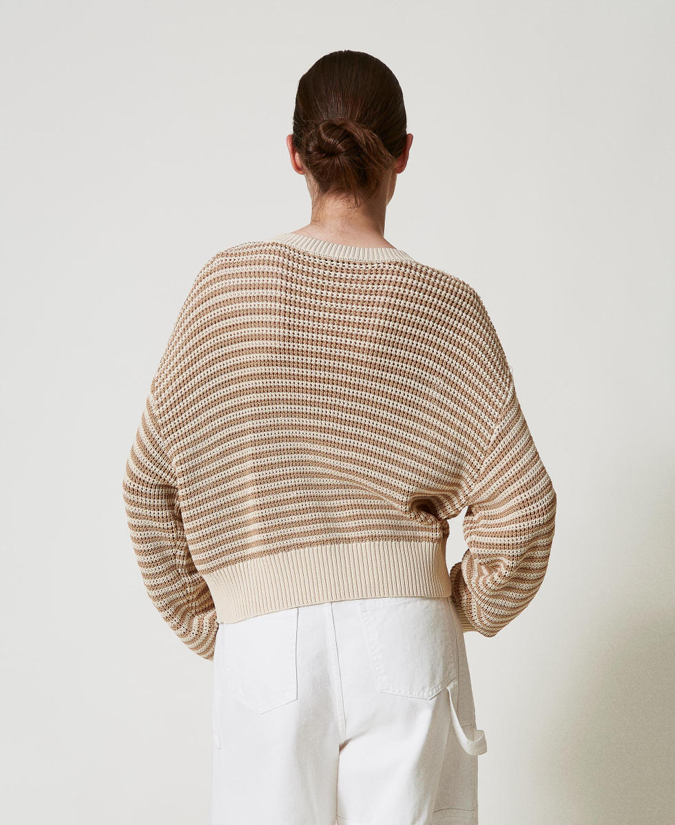 Gestreifter Pullover mit aufgesticktem Oval T Zweifarbig "Rope"-Beige / Delicate Beige Frau 251TP3321_12260_03