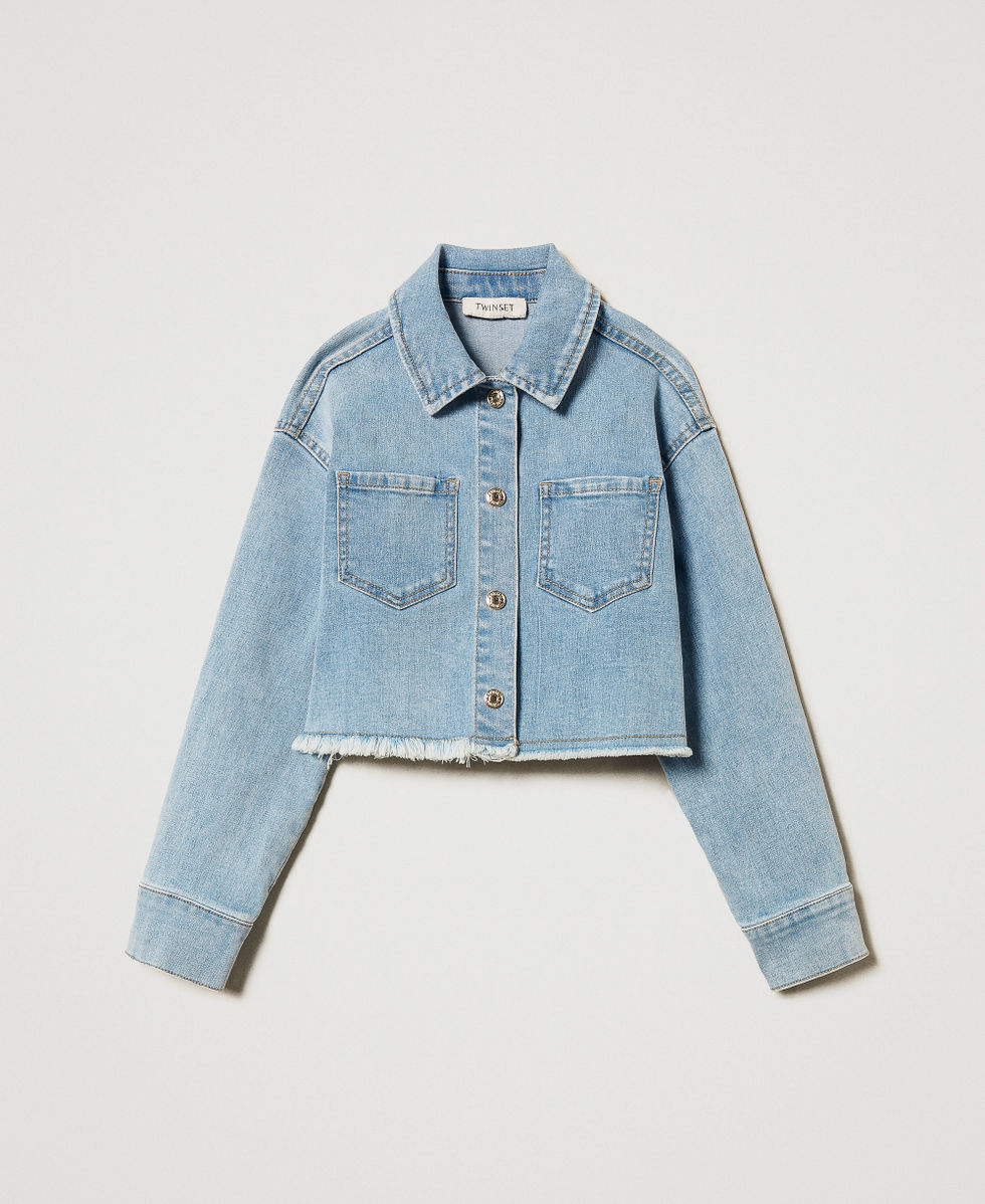 Frayed denim jacket Girl, Blue | TWINSET Milano