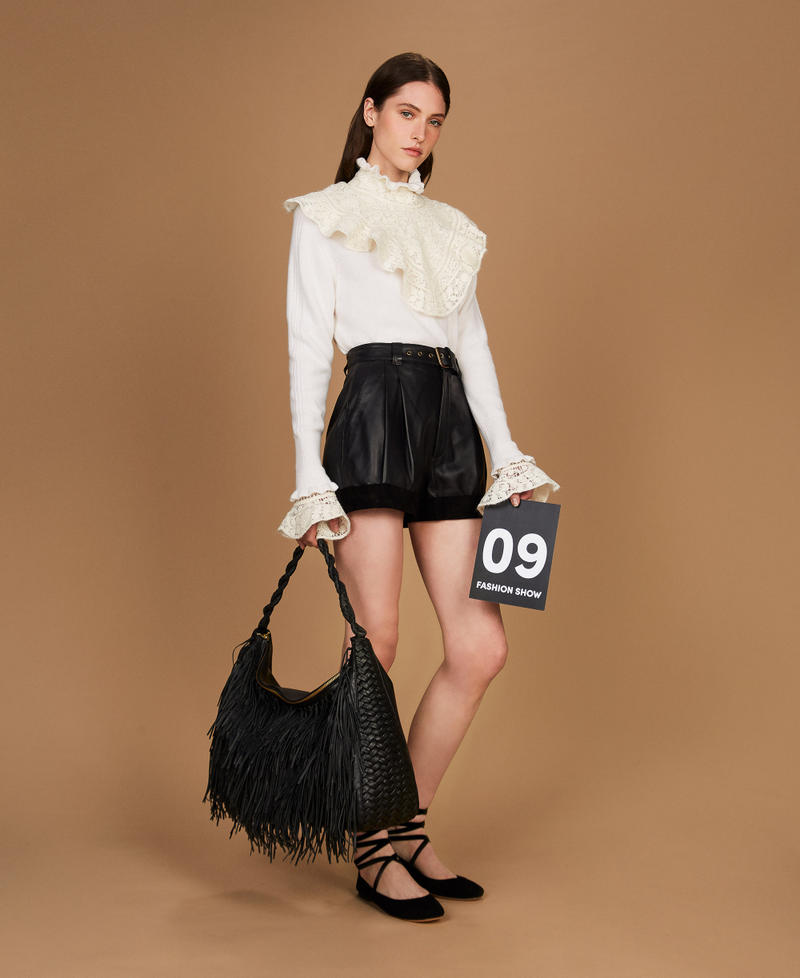 Large 'Liliane' leather bag with fringes Black Woman 252TS8EAA_00006_T0