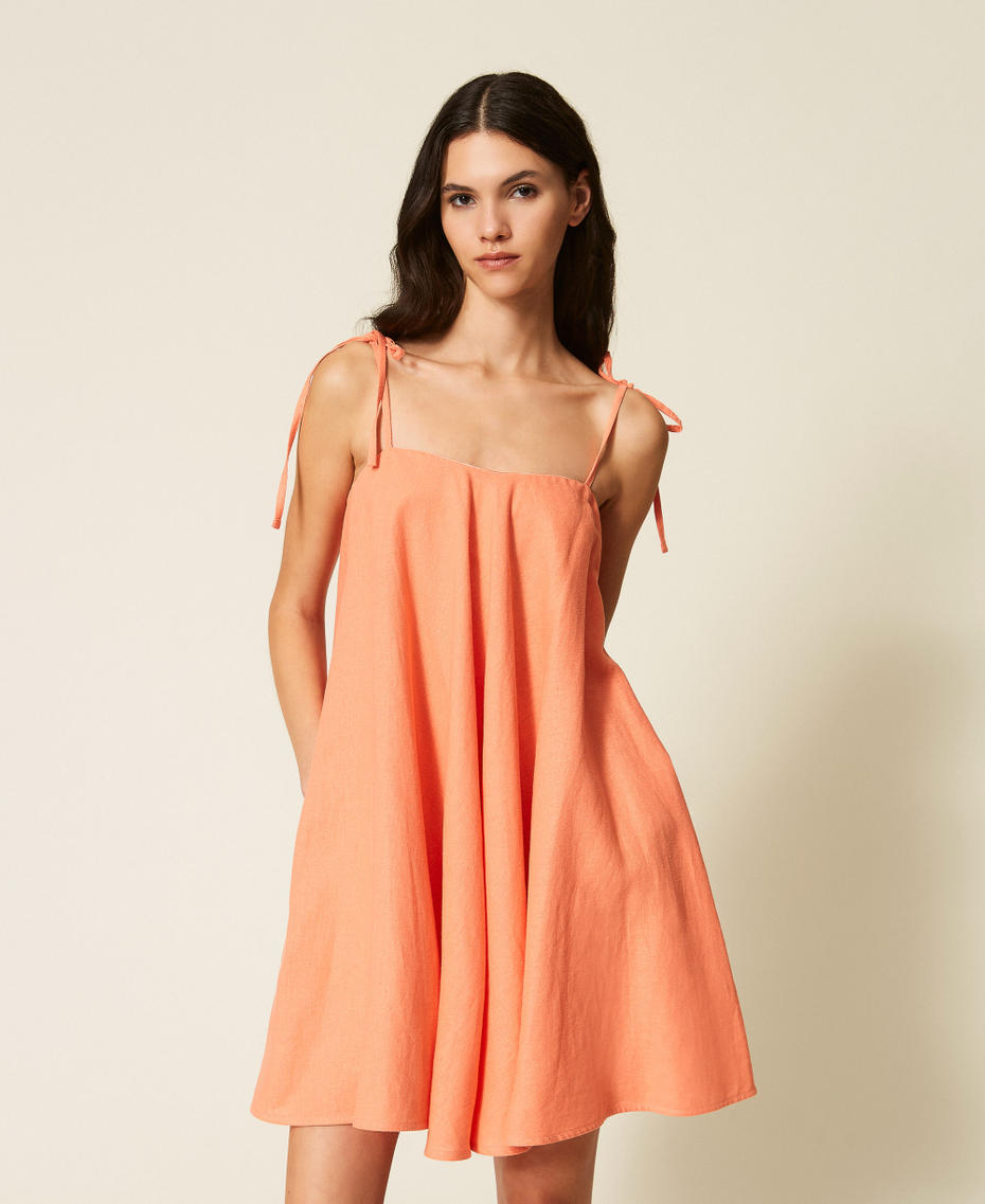 Short linen blend dress Peach Amber Woman 261TF2101_13417_01