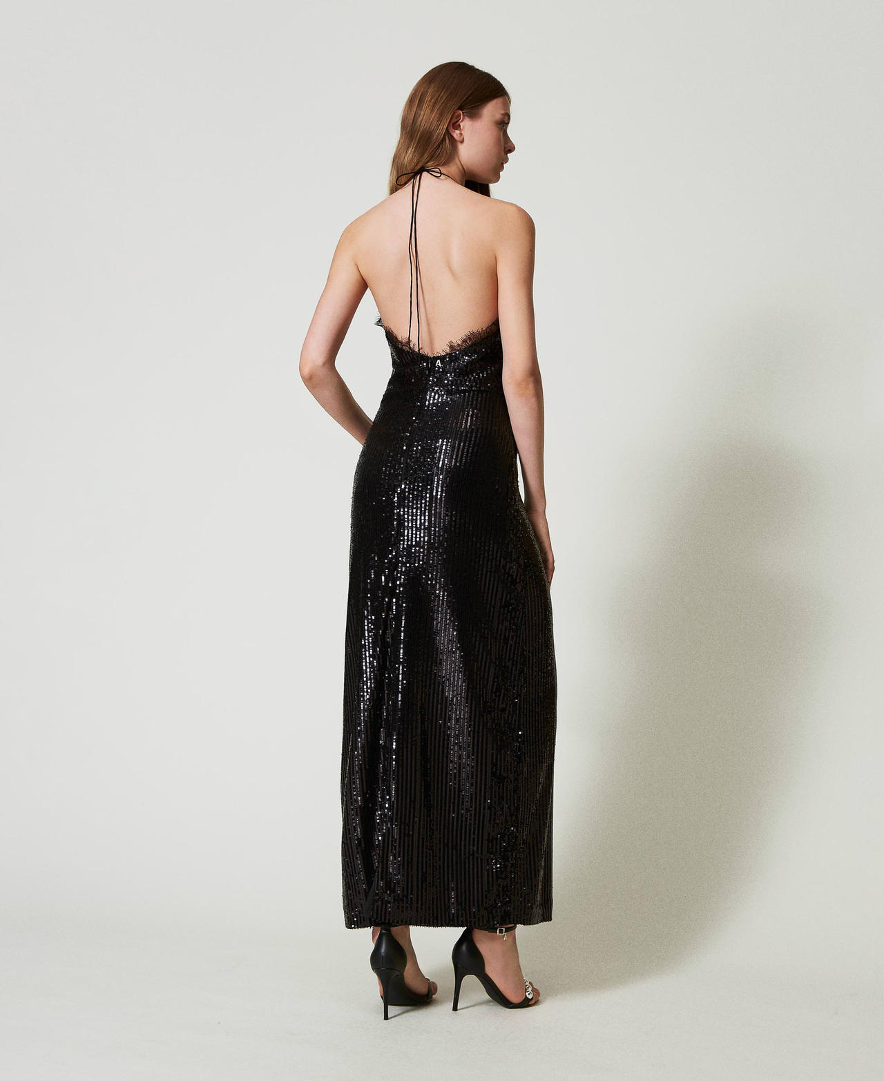 Long sequin dress with lace Black Woman 242AT2340_00006_03