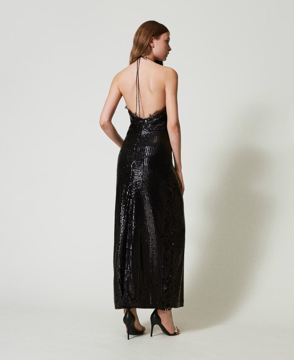 black maxi dress fashion nova Asymmetrical Black Sequin Dress with Chantilly Lace by Tony Ward – Elilhaam