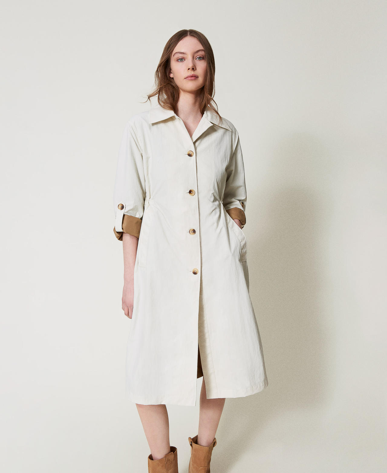 Long nylon parka Beige Woman 251LL2TAA_00003_02