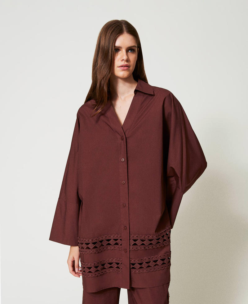 Poplin shirt with crochet detail Brown Stone Woman 251LB2KBB_12133_01