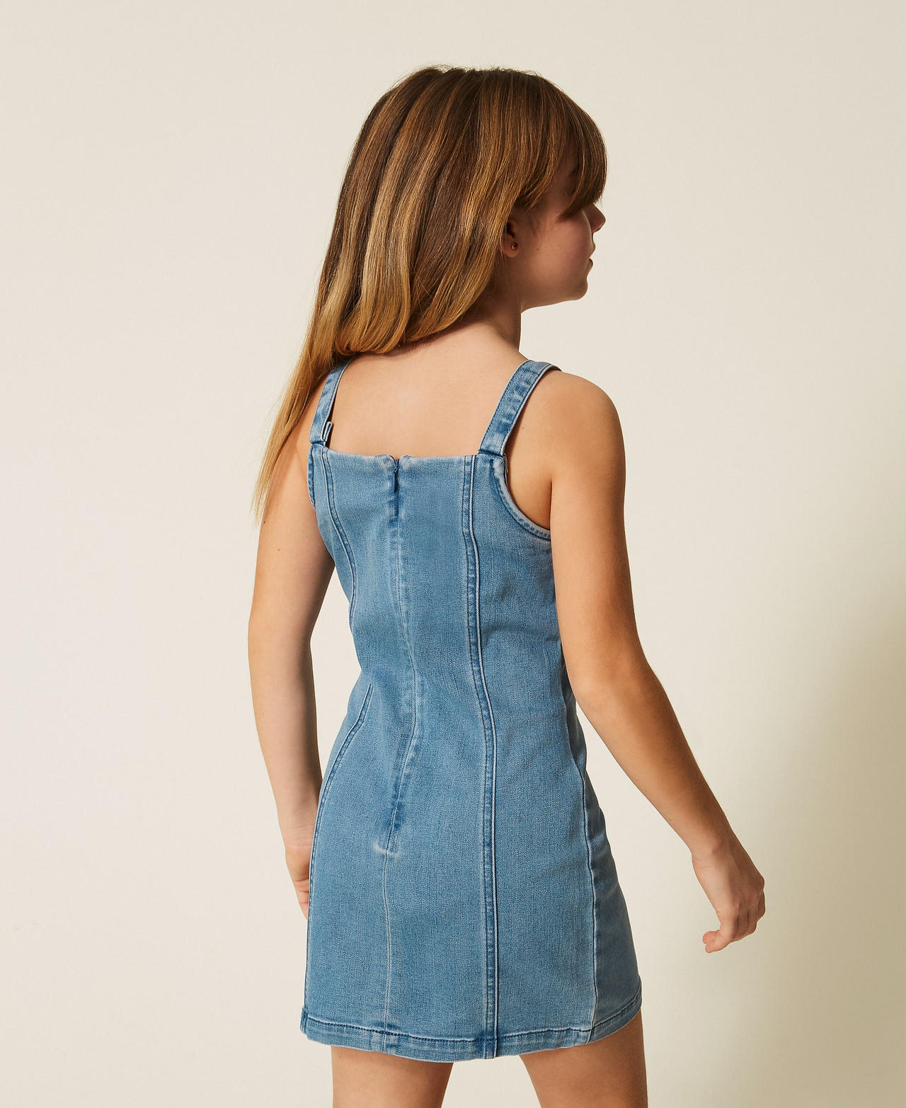 Abito corto in jeans con fiocco Denim Blu Medio Bambina 261GJ2061_03451_03
