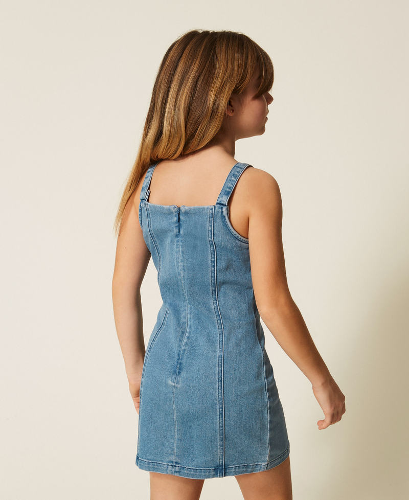 Abito corto in jeans con fiocco Denim Blu Medio Bambina 261GJ2061_03451_03
