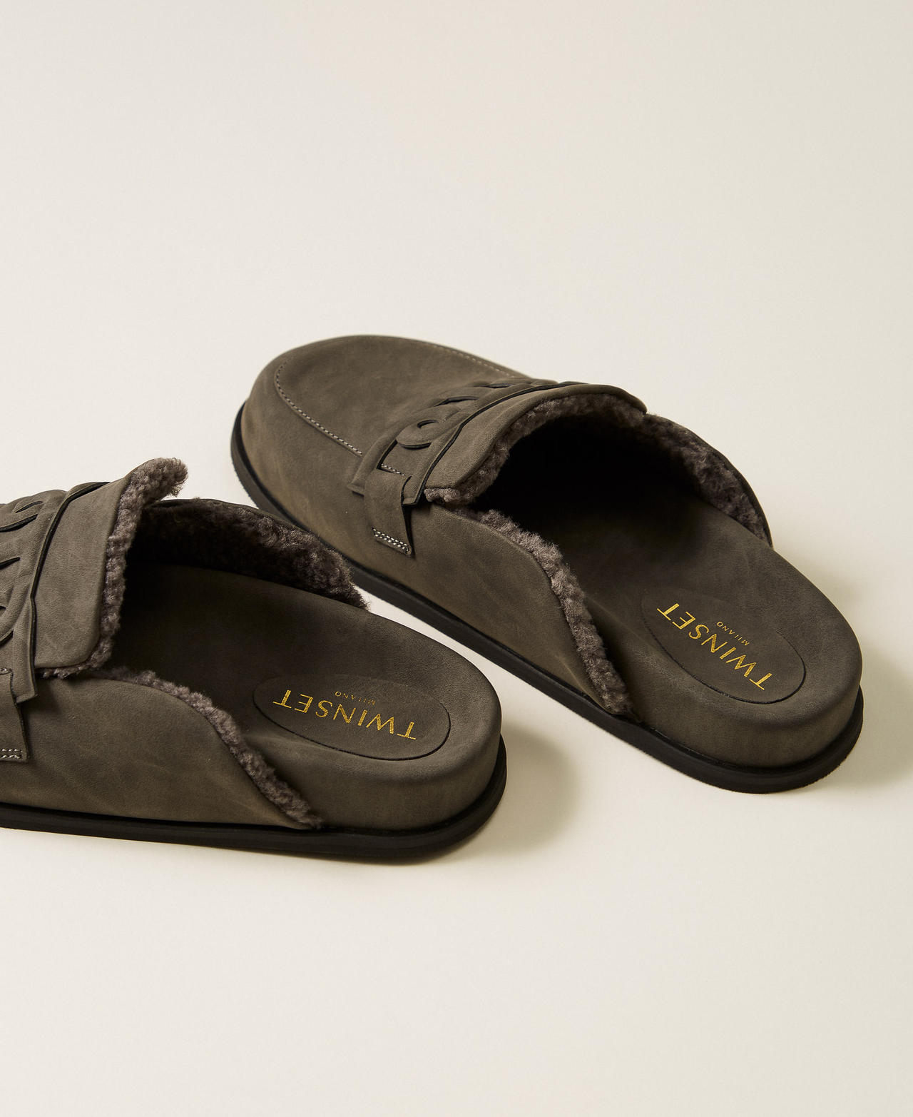 Mules with logo Medium Melange Grey Woman 252TCP210_12609_03