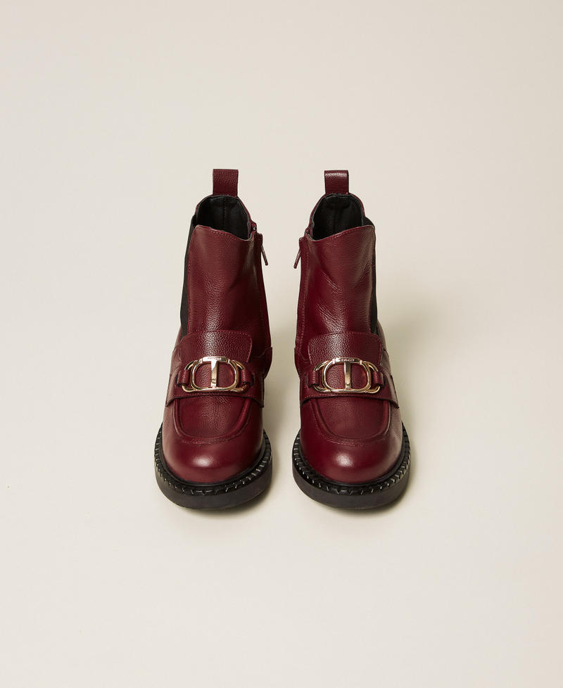 Bottines Chelsea en cuir avec Oval T Rouge Bordeaux Fille 252GCJ024_04218_04