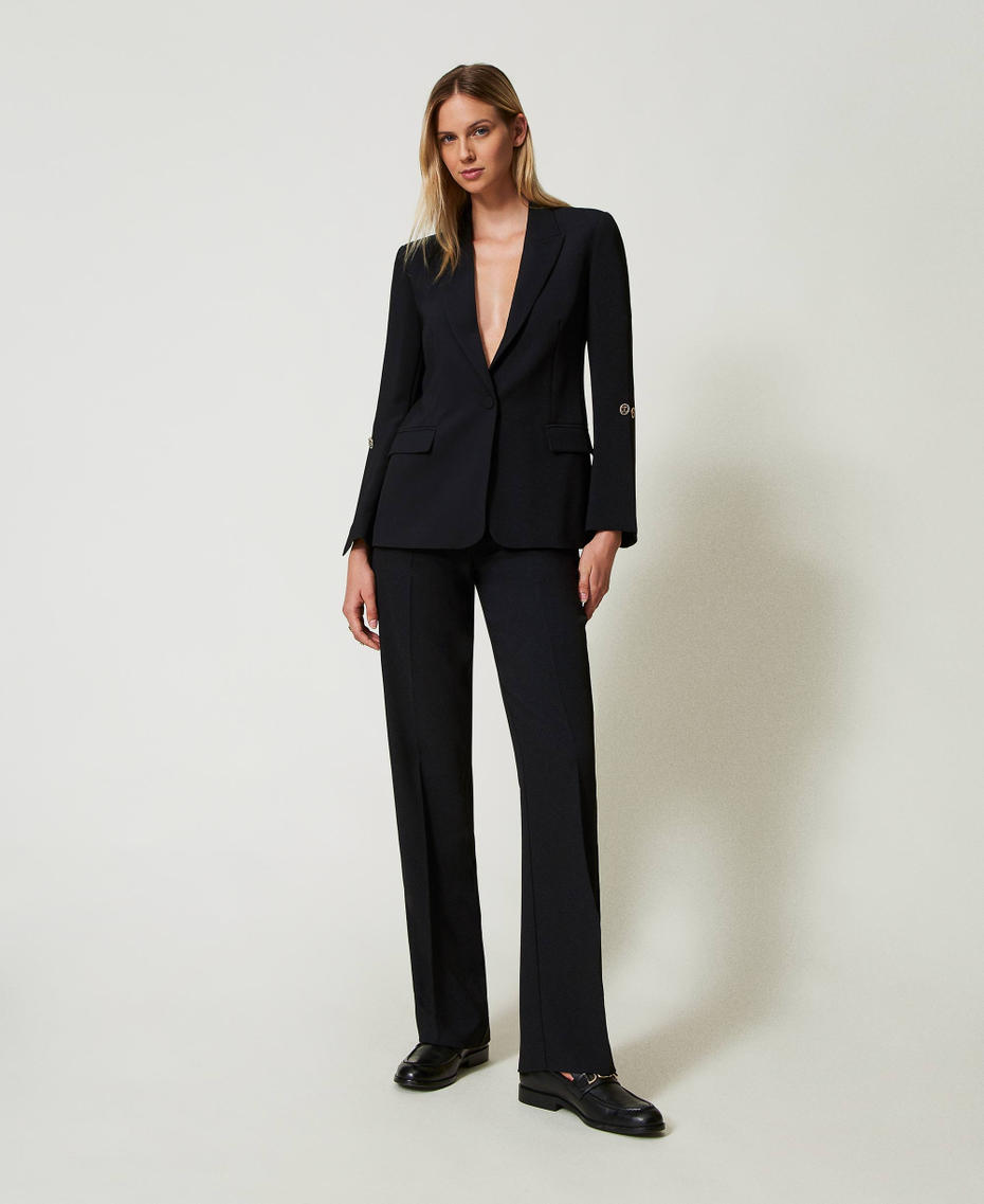 Cady cr&ecirc;pe blazer with cufflinks Black Woman 242TP2350_00006_T0