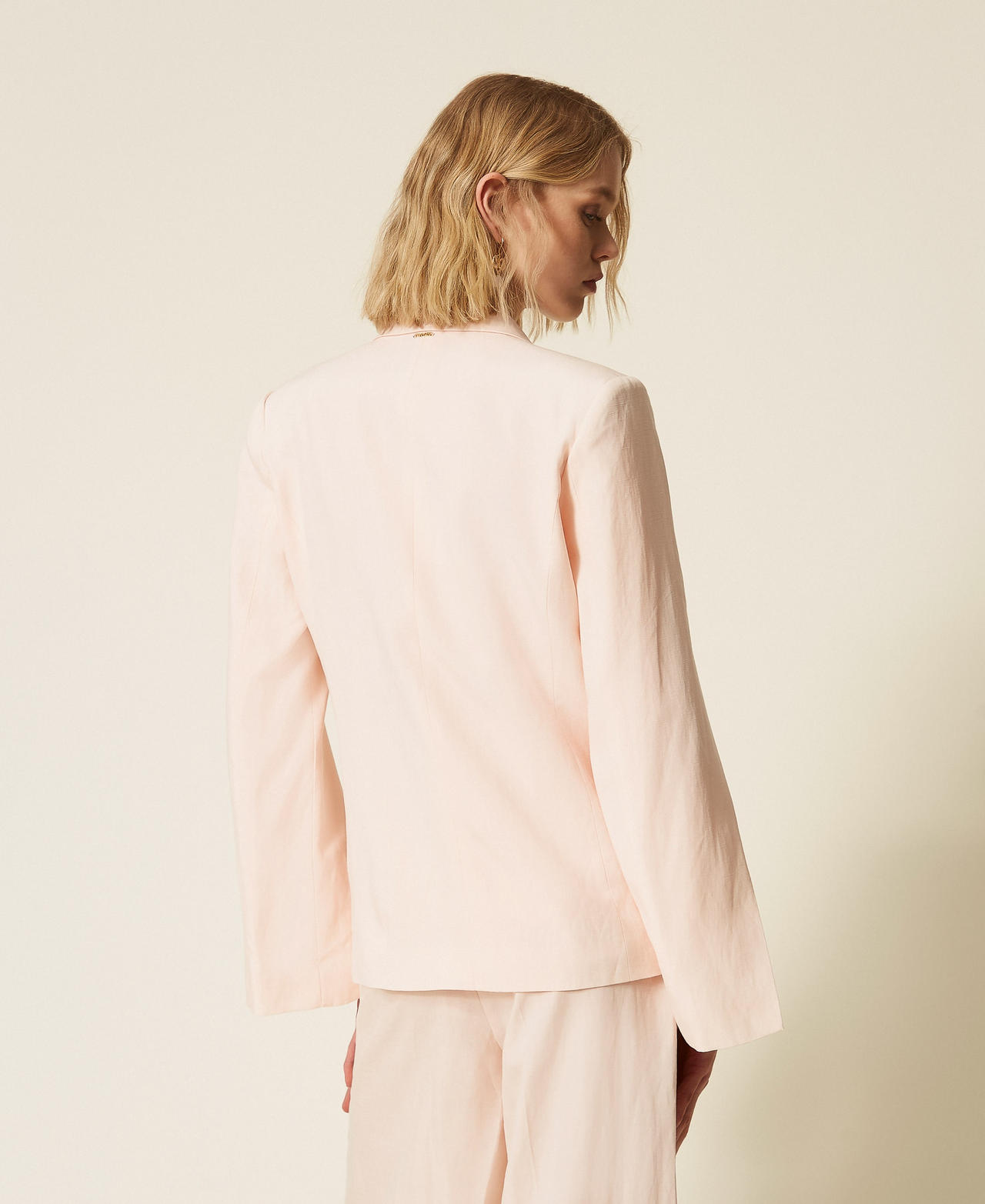 Linen blend double-breasted jacket Pearl Rose Woman 261TT2550_13144_03