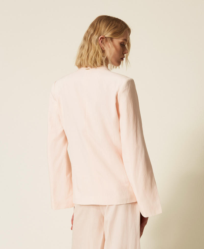 Linen blend double-breasted jacket Pearl Rose Woman 261TT2550_13144_03