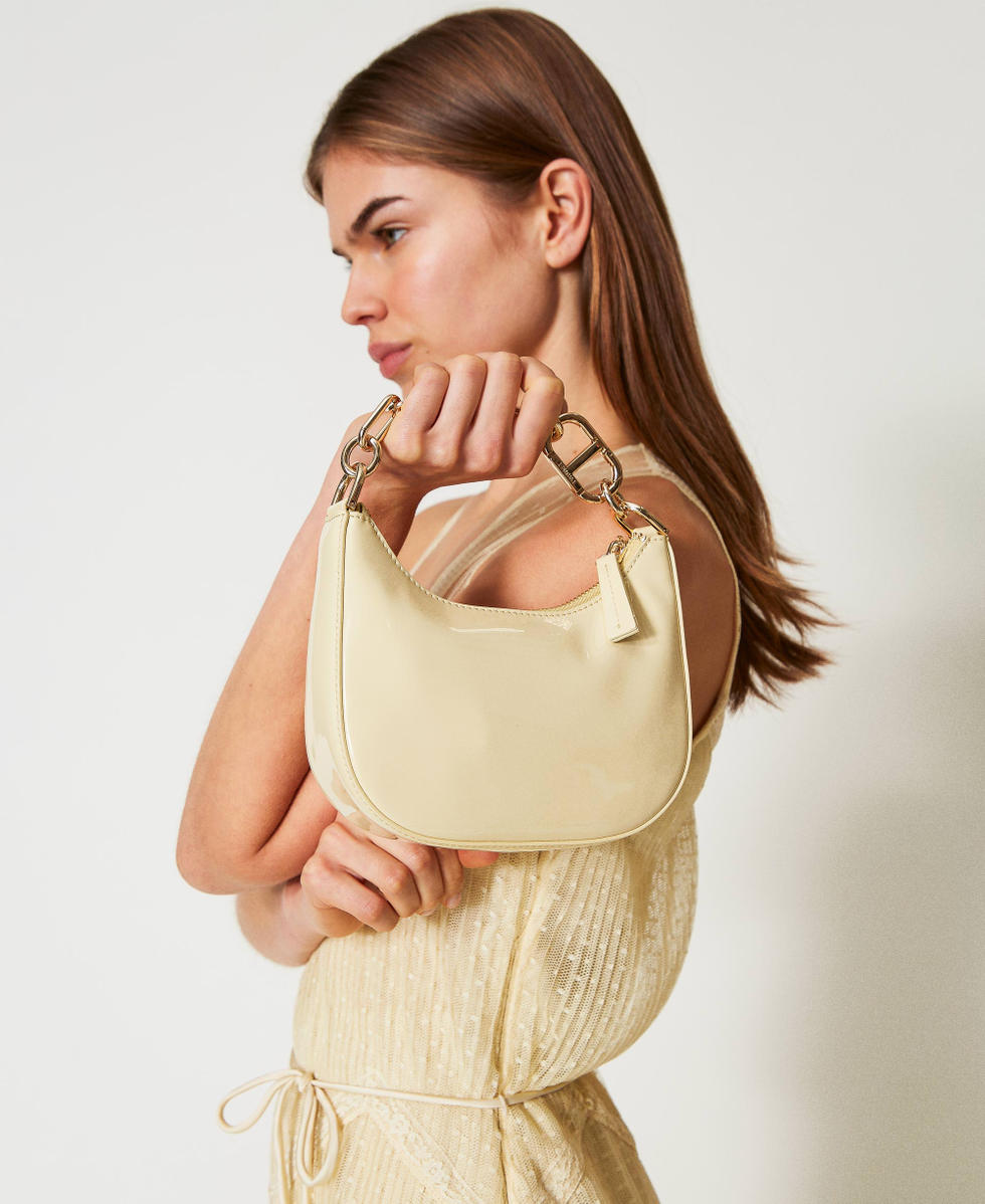 &lsquo;Mini Croissant&rsquo; patent effect bag Pale Yellow Woman 251TB7341_12144_T0