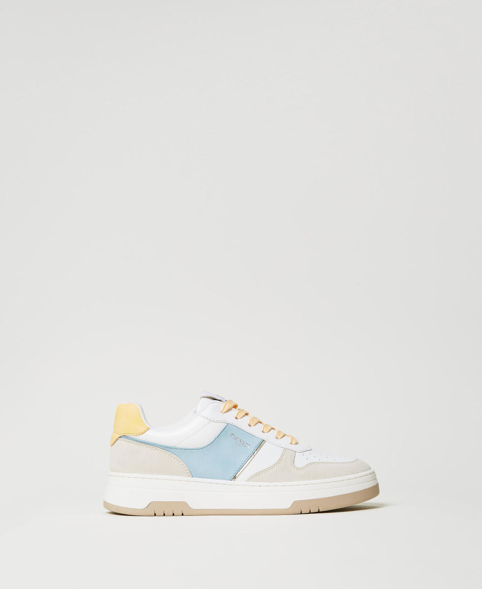 Baskets en cuir color block Bicolore Airy Blue/Pale Yellow Femme 251TCP010_12156_01