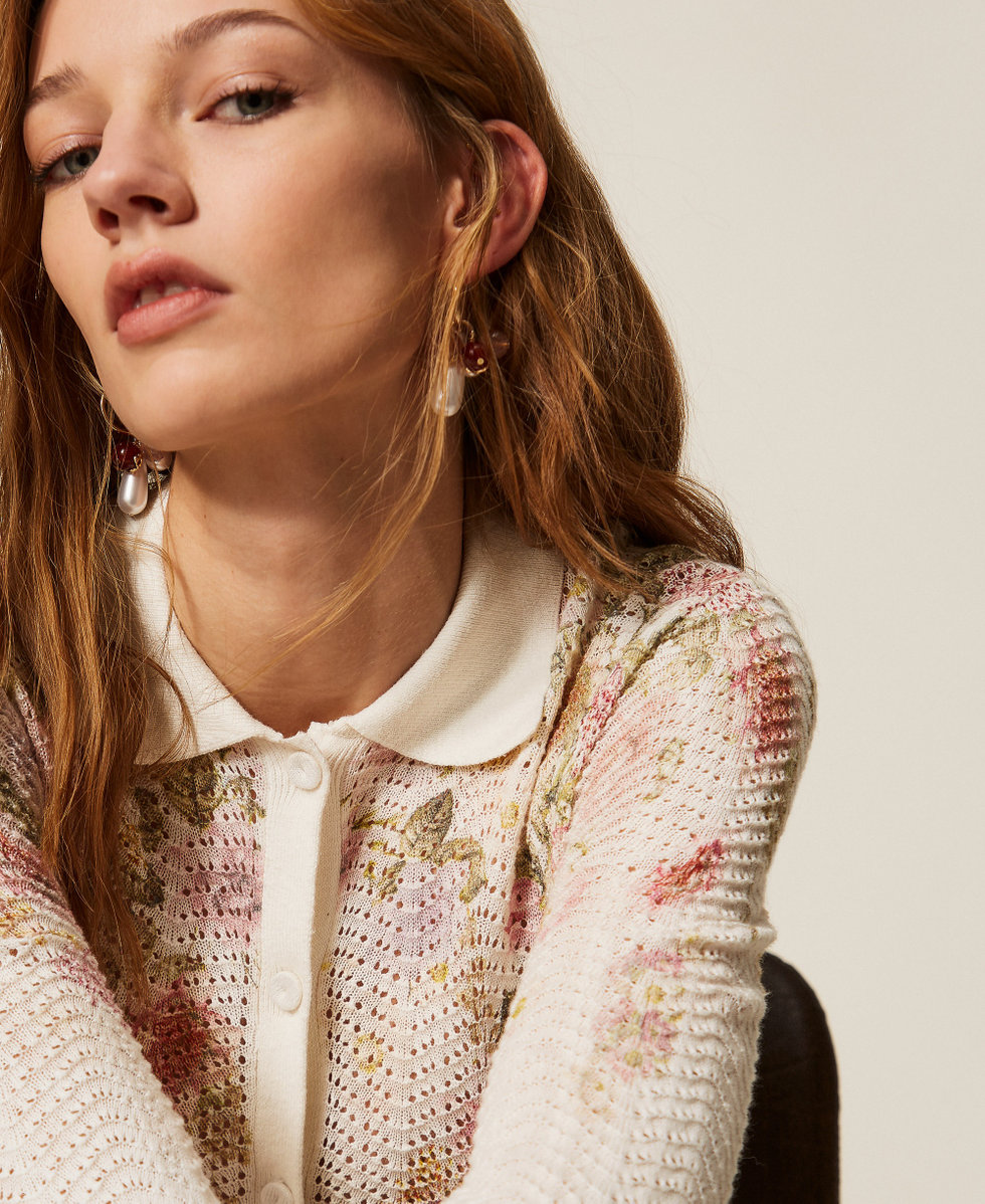 Linen blend floral knit shirt Wildflowers Pastel Colour Print Woman 261TT3220_13588_04