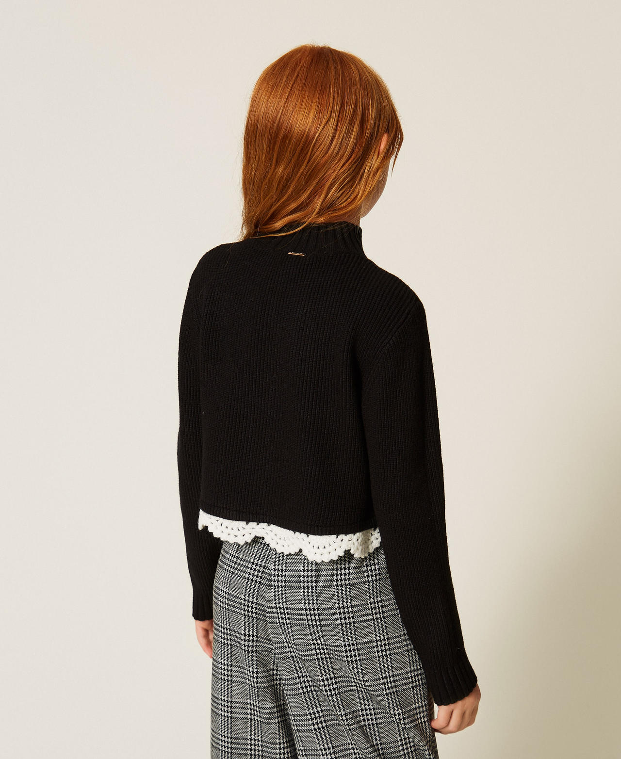 Pull col montant avec crochet Noir/Trimming Blanc "Neige" Fille 262GJ3080_14009_03