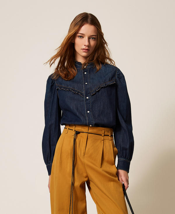 Denim shirt with ruffles