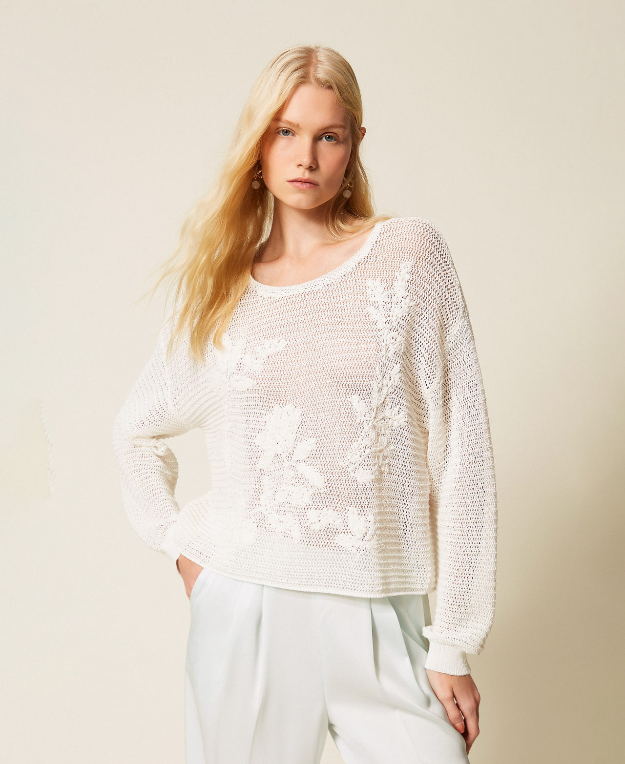 Mesh jumper with hand embroidered details