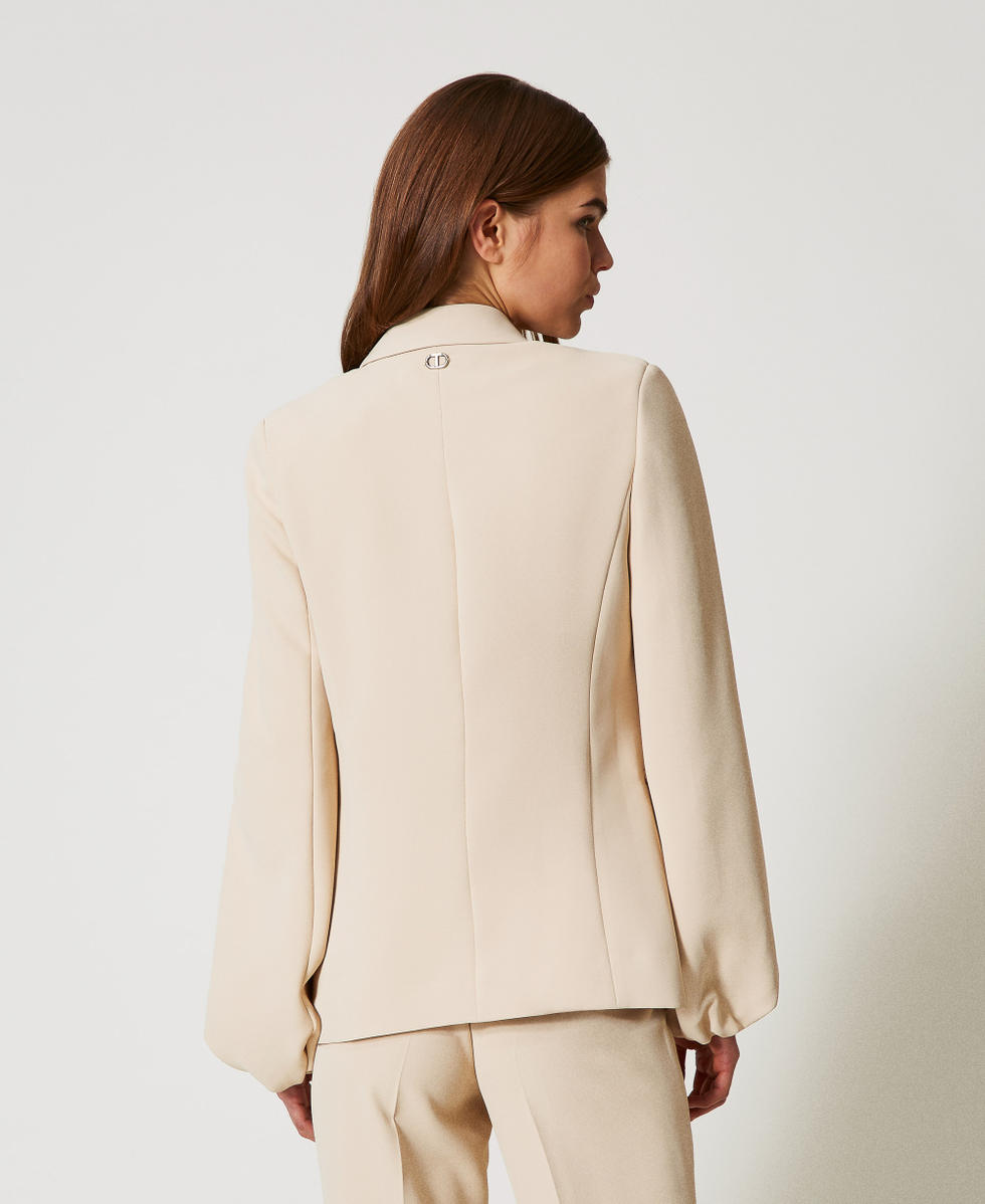 Blazer en cr&ecirc;pe avec manches fronc&eacute;es Delicate Beige Femme 251TP2320_12140_06