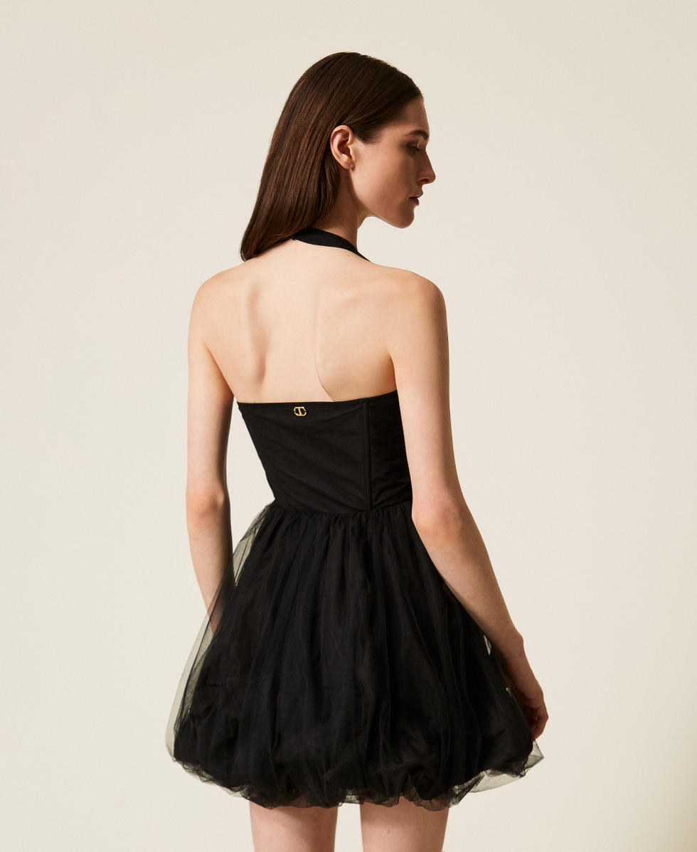 Vestido corto de tafetán y tul Negro Mujer 252TT2283_00006_03