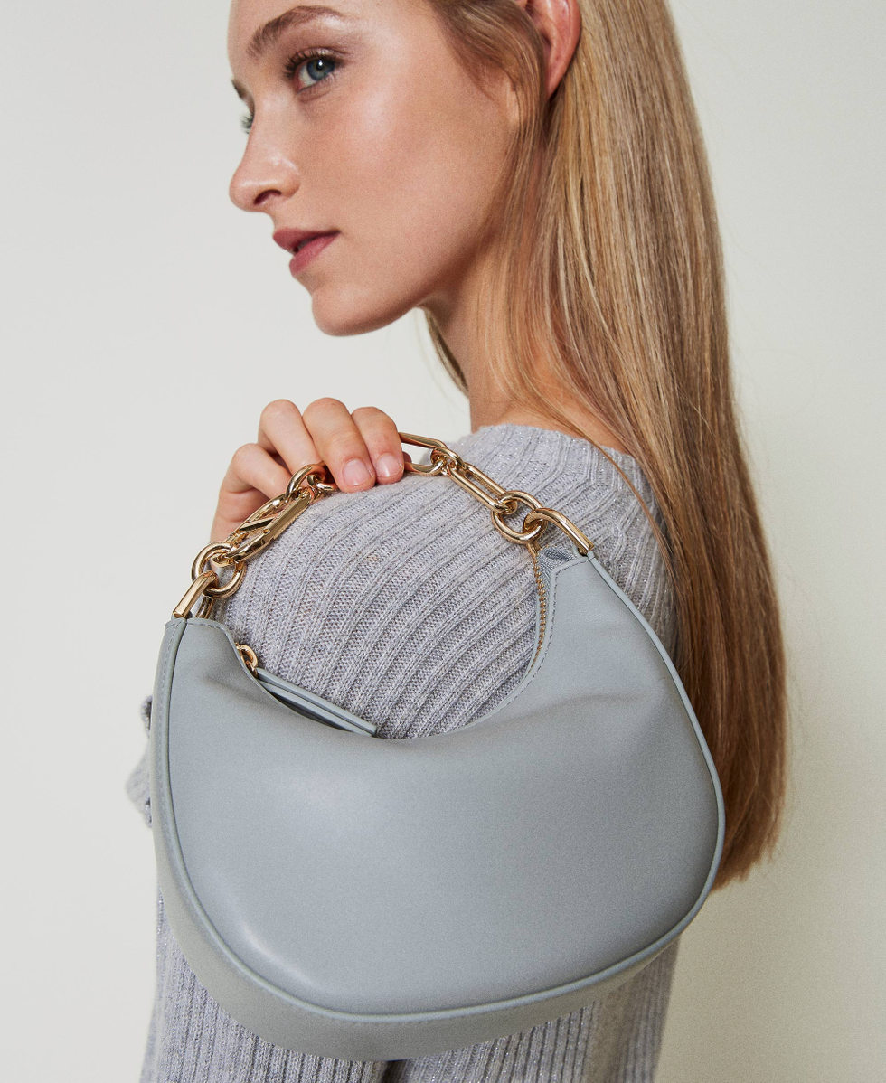 &lsquo;Mini Croissant&rsquo; bag with Oval T closure Mid Grey Woman 242TB7220_00804_S0