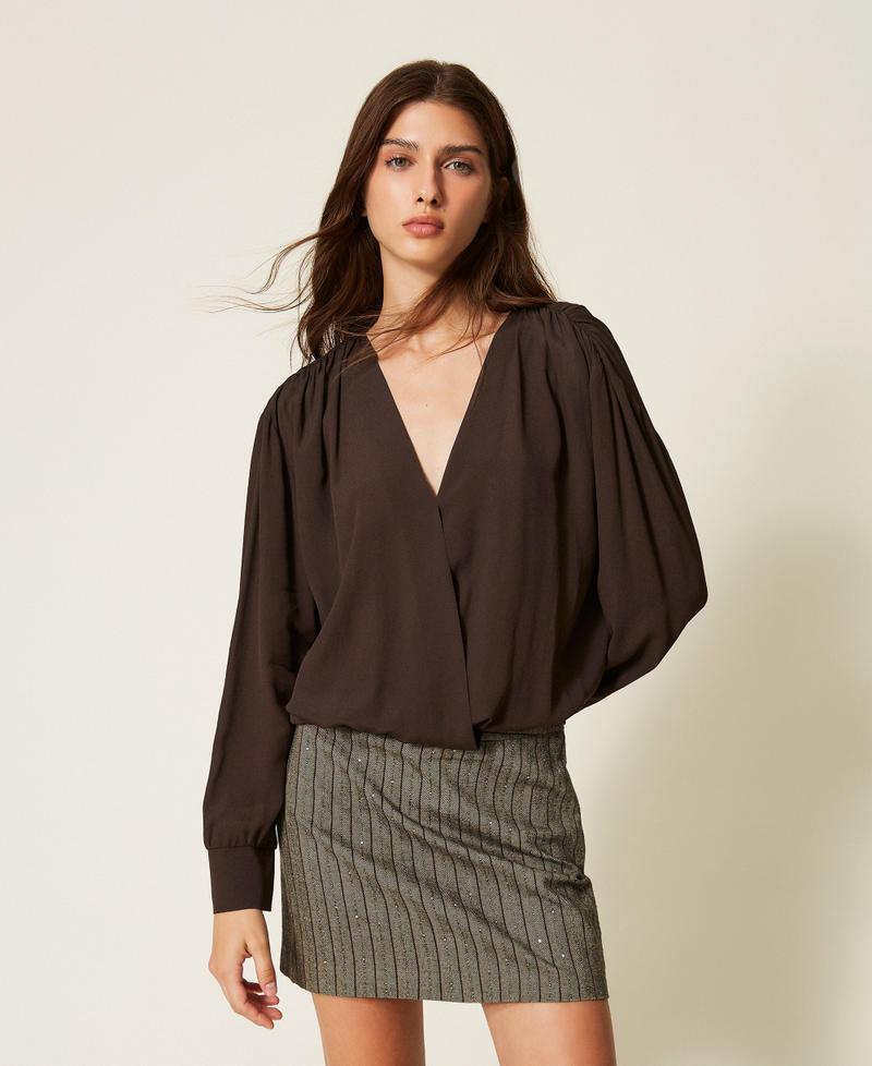 Cr&ecirc;pe de Chine dual-use blouse Deep Brown Woman 262TF2053_13611_02