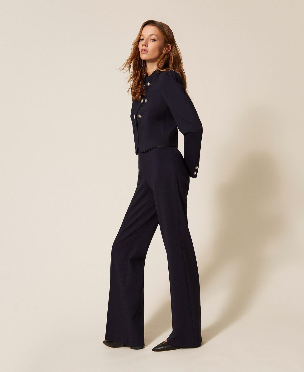 Pantalon ample avec boutons en perle Bleu clair Femme 261TP2144_13172_02