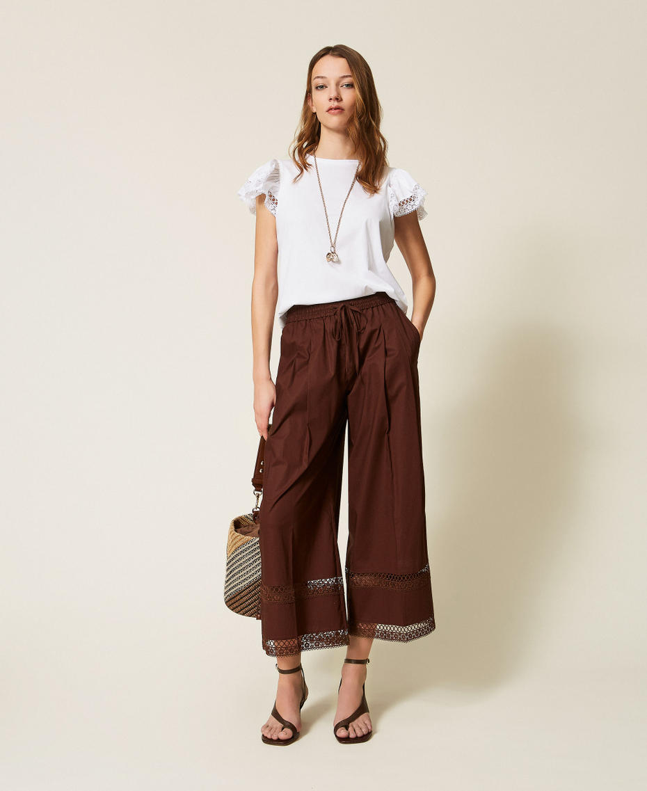 T-shirt regular con pizzo Bianco Donna 261TT2064_00001_T0