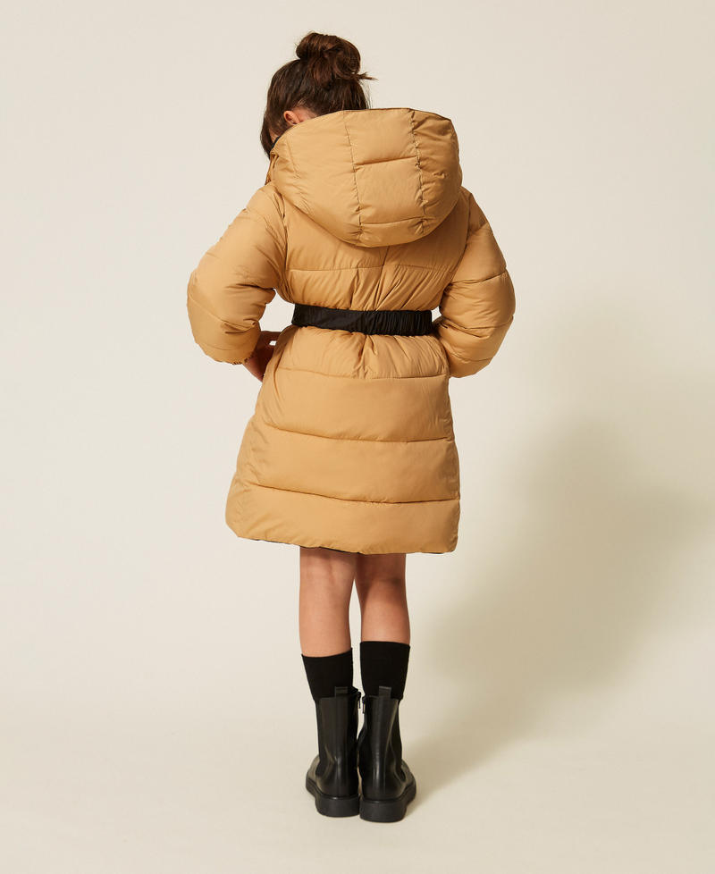 Reversible puffer jacket with belt Two-tone Black/"Iced Coffee" Brown Girl 262GJ2070_10847_03