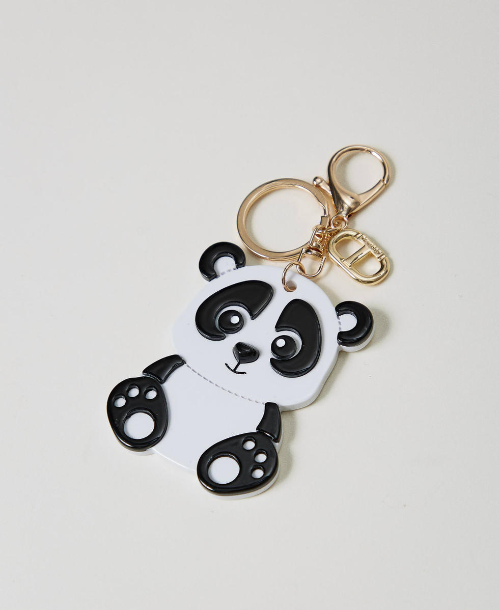 Panda key ring with Oval T Two-tone Optical White / Black Woman 251TH7014_01870_01