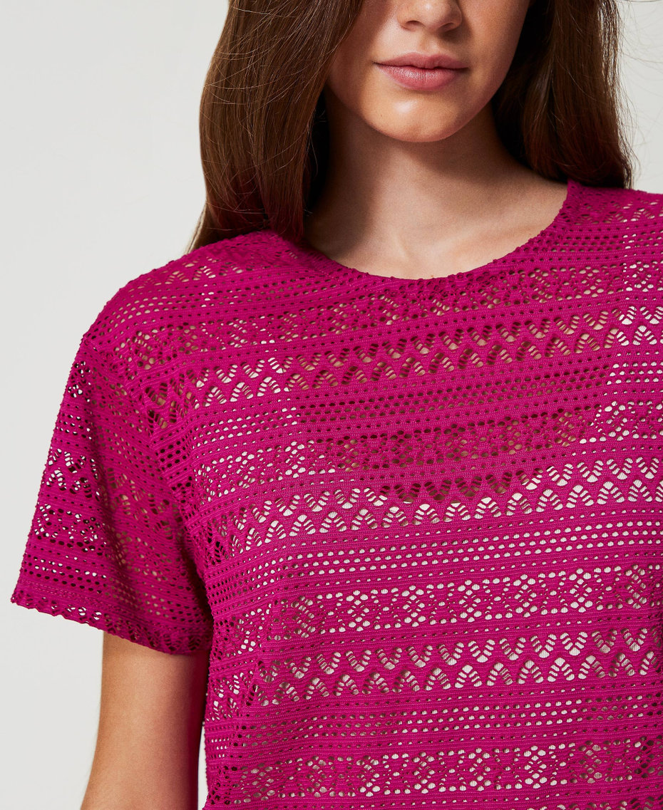 Regular fit lace effect T-shirt Magenta Purple Woman 251LB2GAA_11736_04