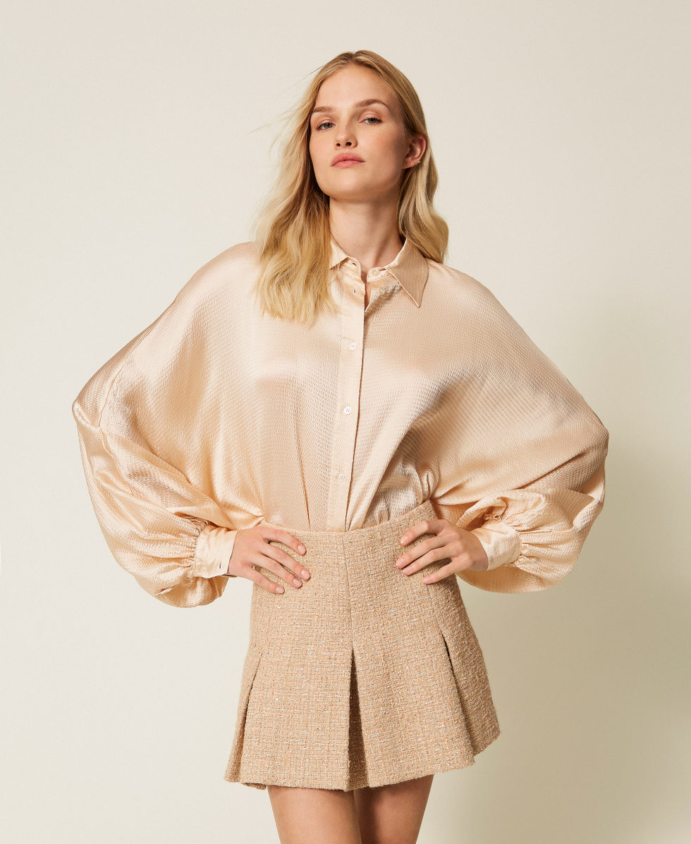 Satinhemd mit Ballon&auml;rmeln &bdquo;Parchment&ldquo;-Beige Frau 252TP2362_07222_01