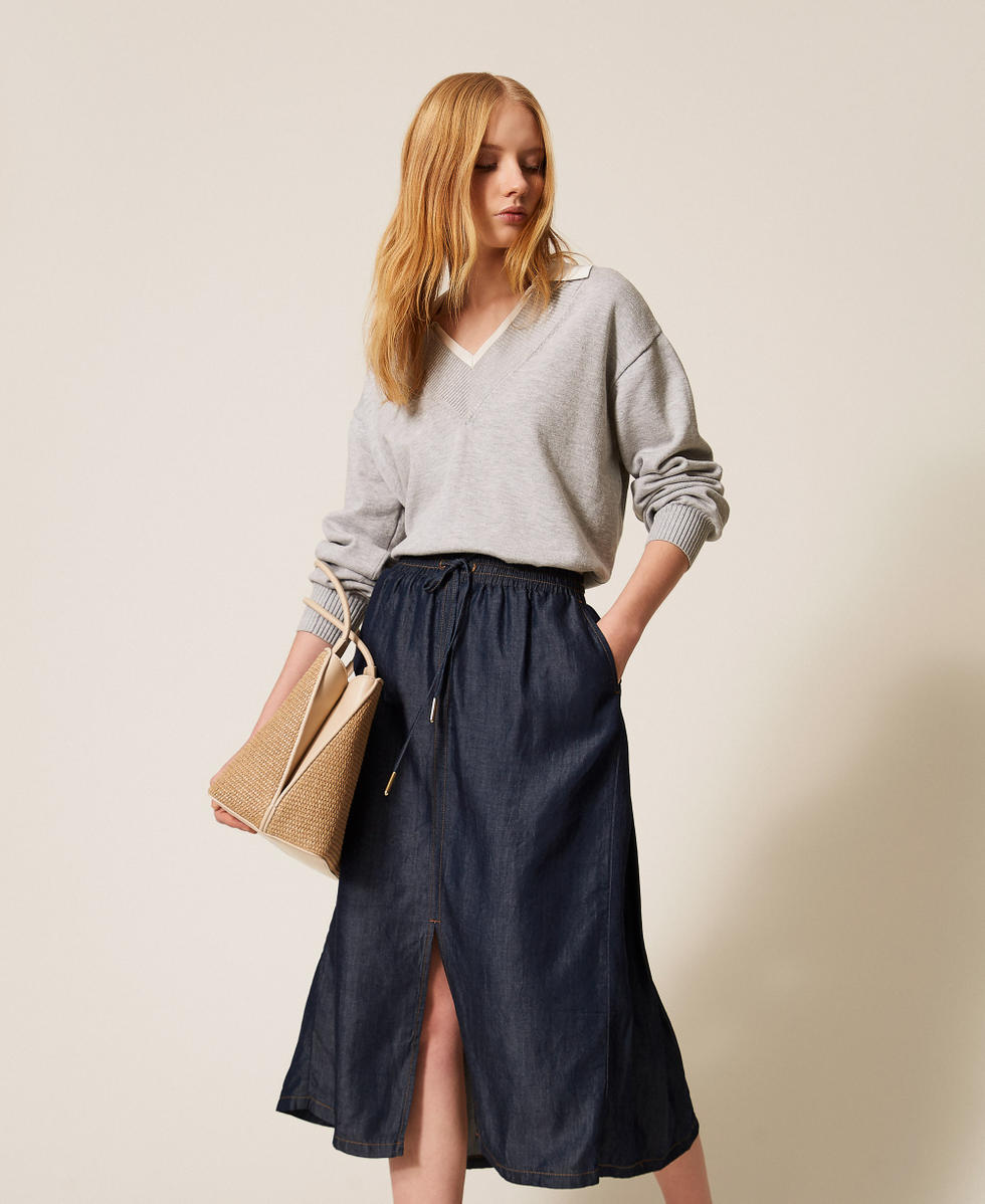 Chambray midi skirt Dark Denim Woman 261LL2QEE_01225_01