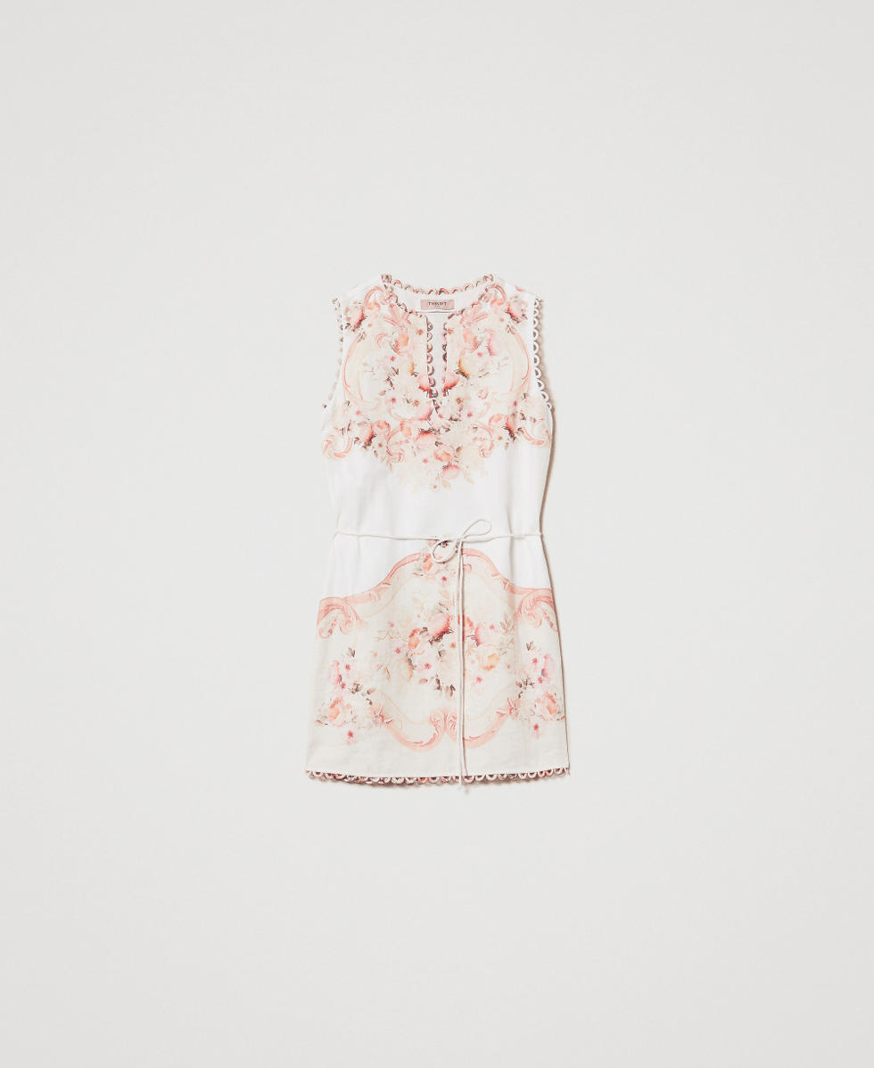 Kurzes Leinenkleid mit Print