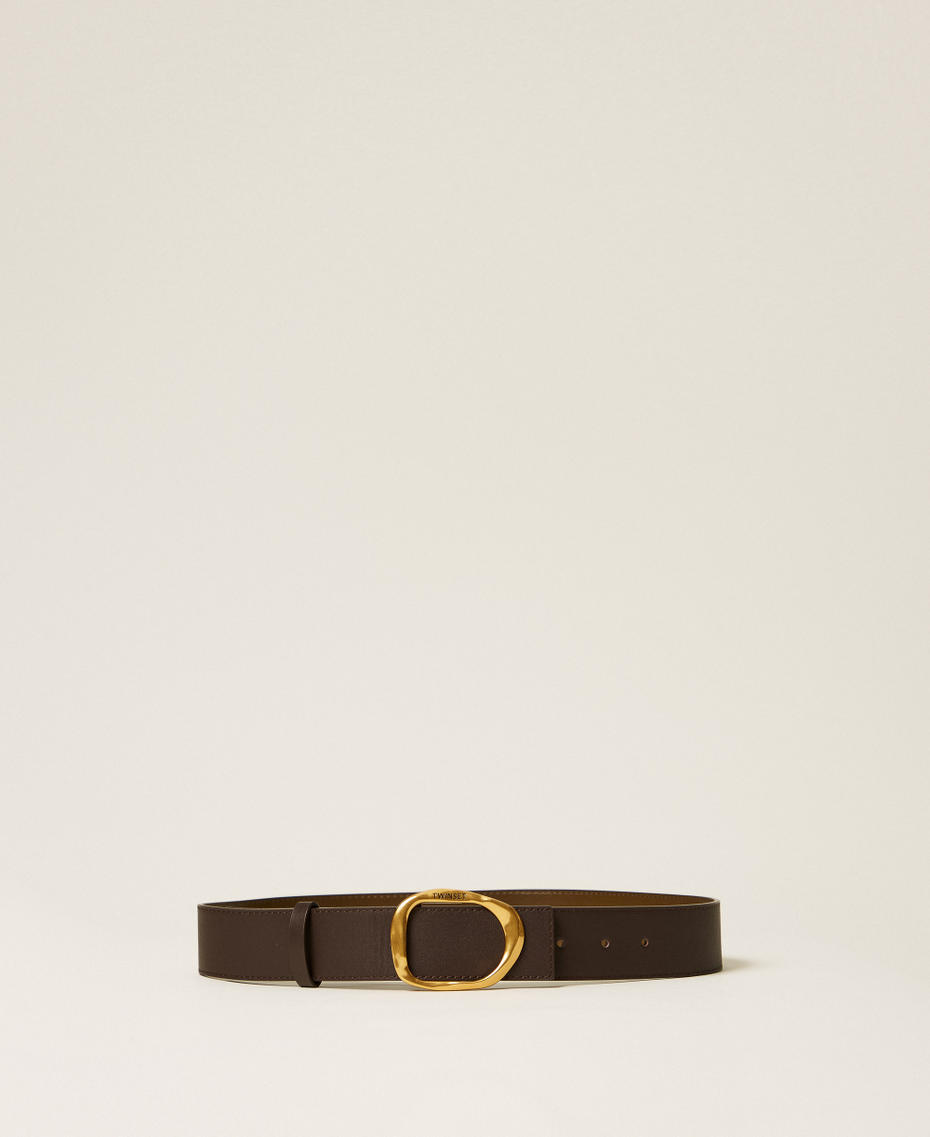 Reversible leather belt Two tone Black Chocolate/Beech Green Woman 252TO525A_12944_01