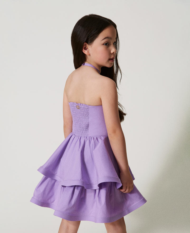 Short poplin halter dress with flounces Pastel Violet Girl 251GJ2420_11862_03