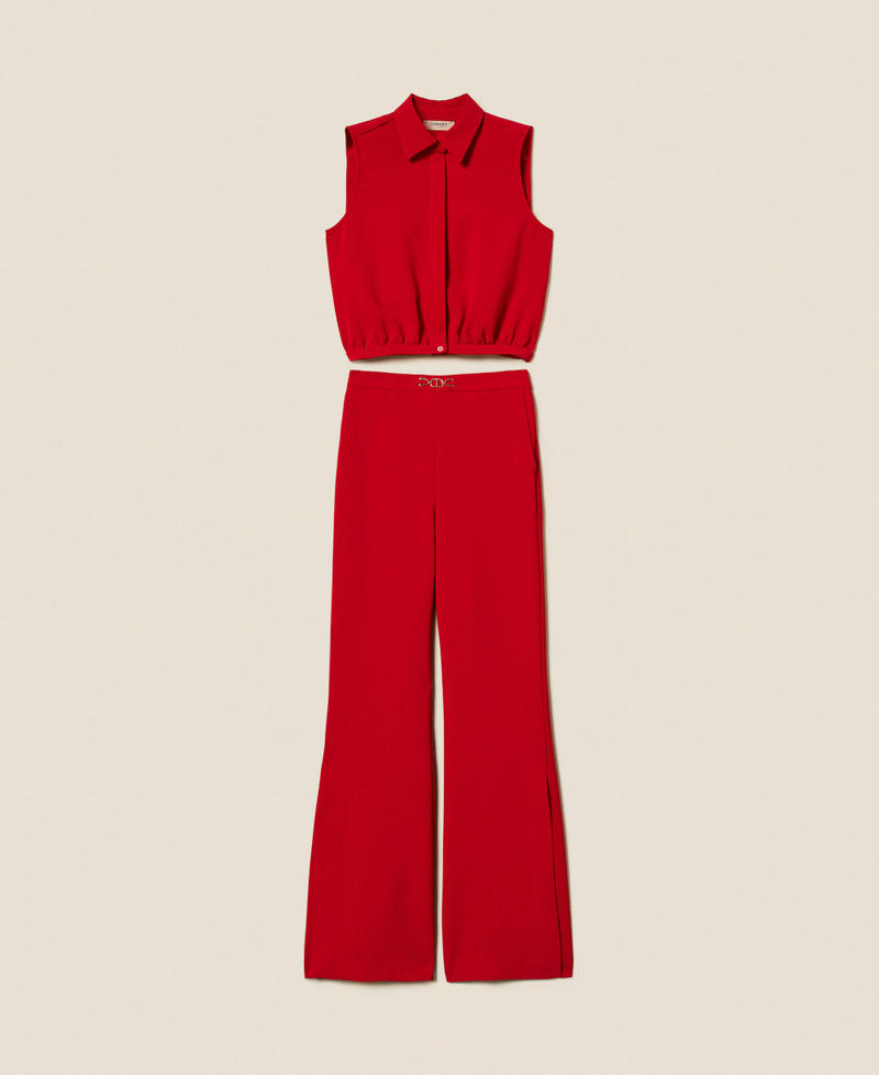 Crêpe cady blouse and trousers with Oval T Venetian Red Woman 252TP2282_00740_S0