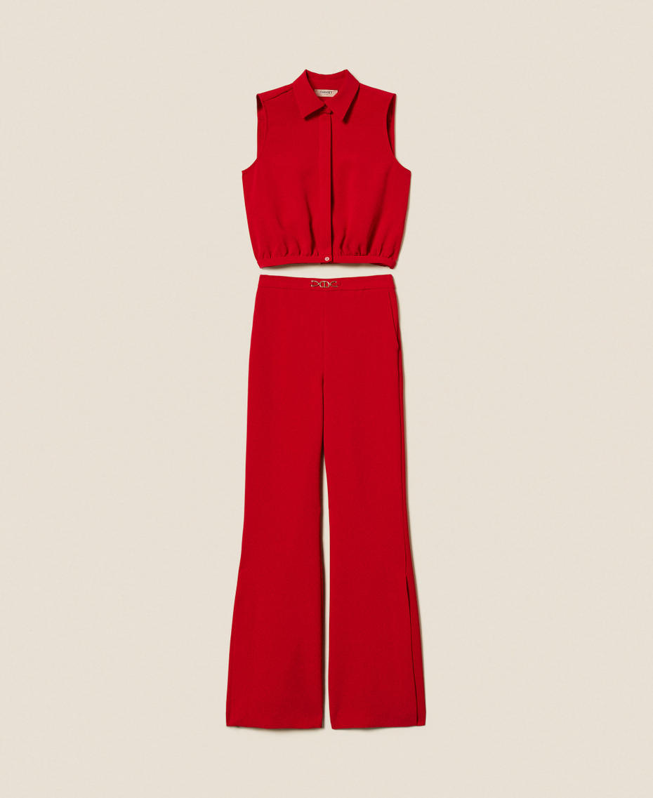 Crêpe cady blouse and trousers with Oval T Venetian Red Woman 252TP2282_00740_S0