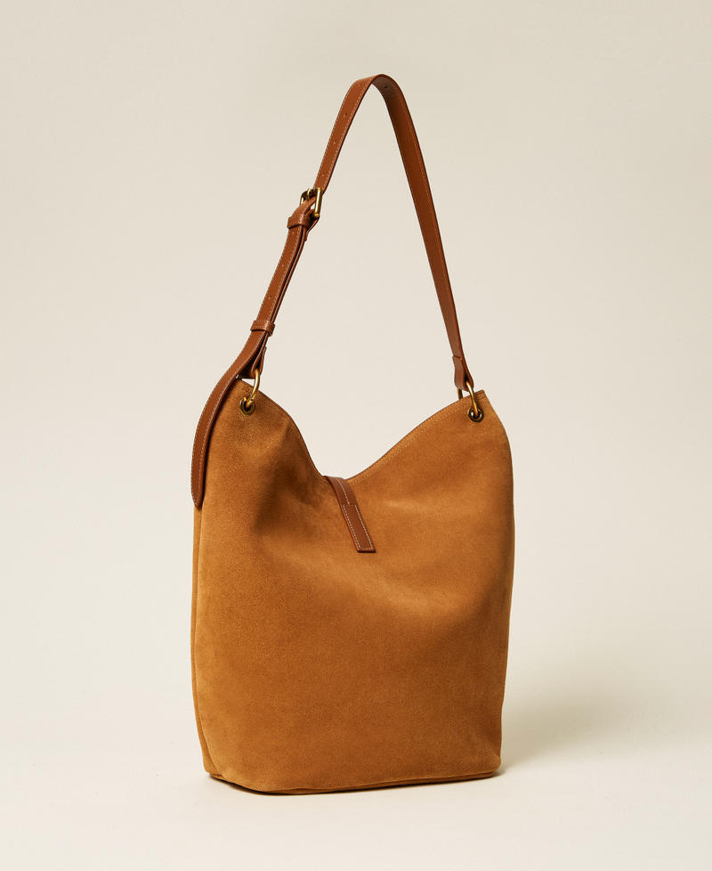 Hobo-Tasche aus Veloursleder "Bubinga Wood"-Braun Frau 262TB7150_11061_03