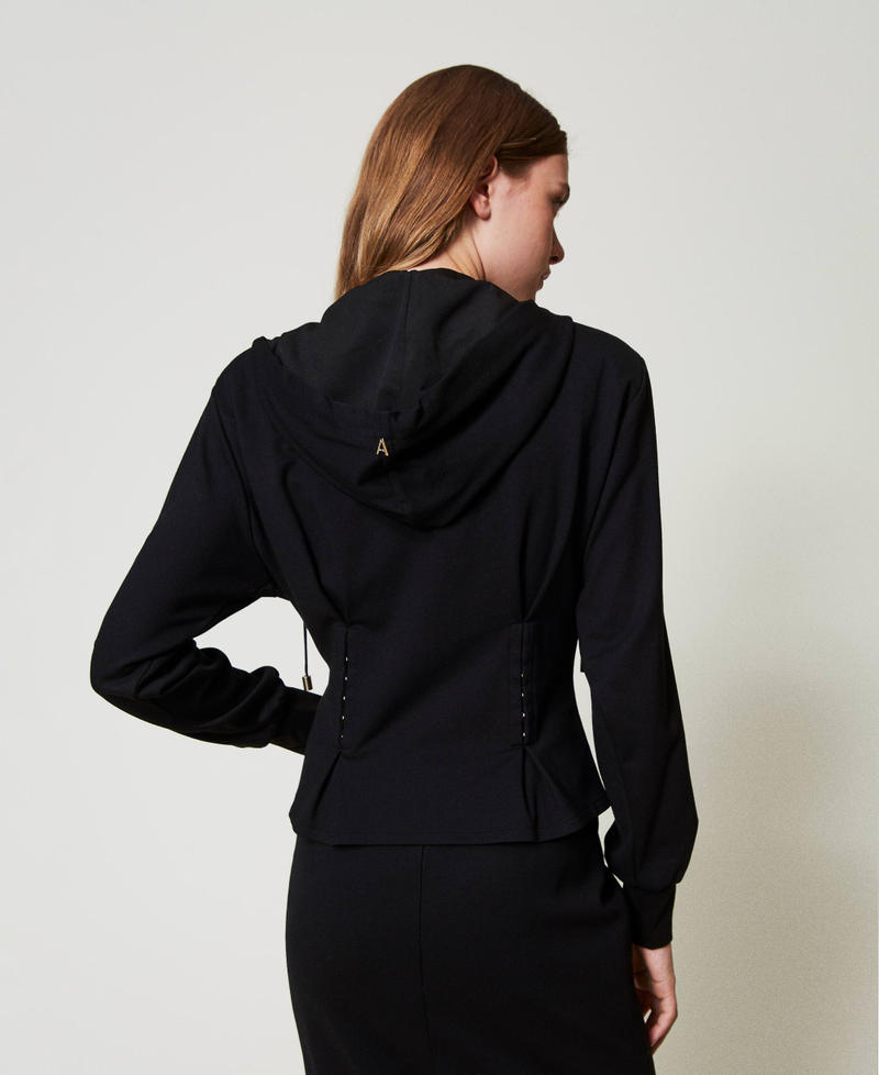 Fitted hoodie with decorative hooks Black Woman 242AT2322_00006_04